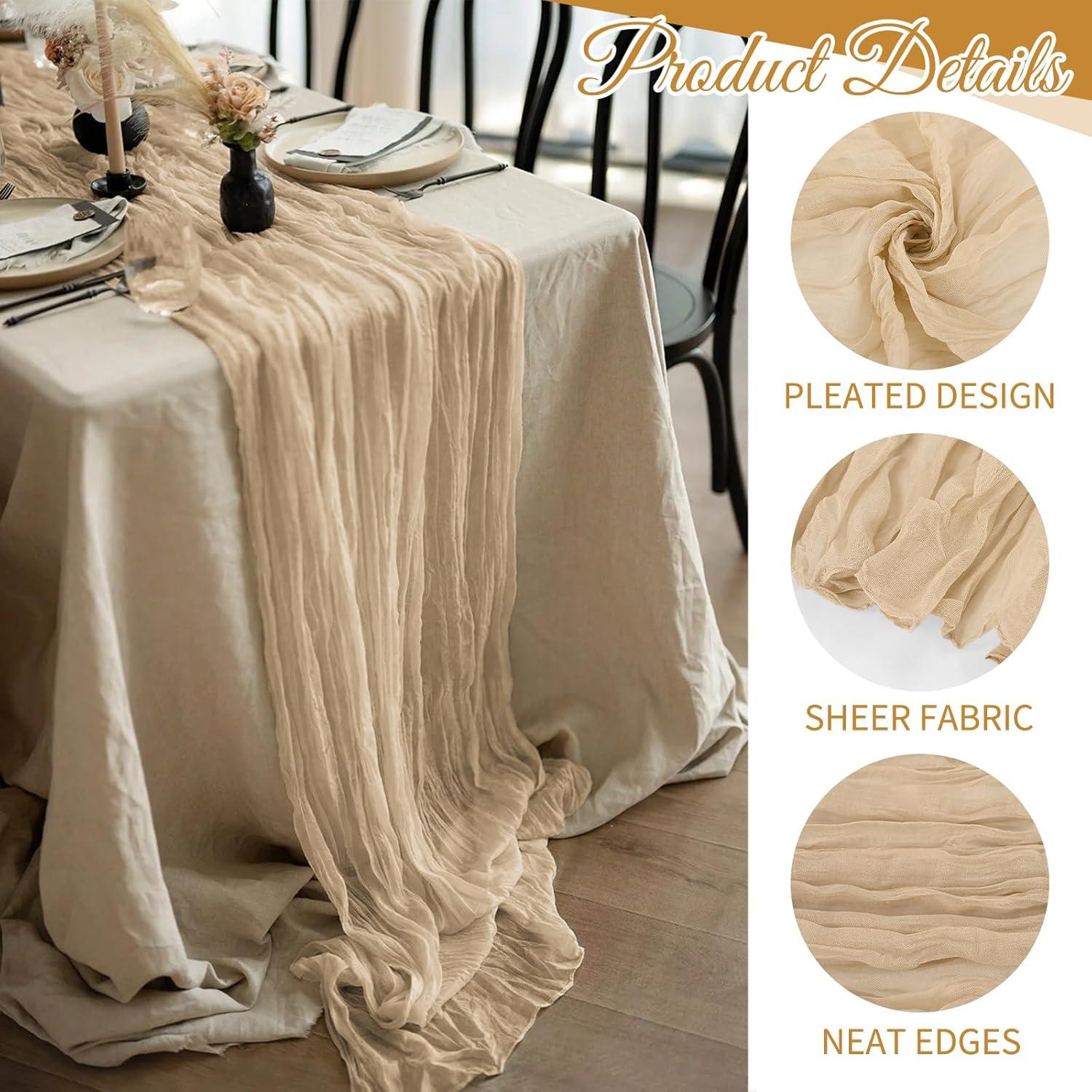 Paquete de 10 Caminos de Mesa de Gasa Beige 43x274 cm para Bodas