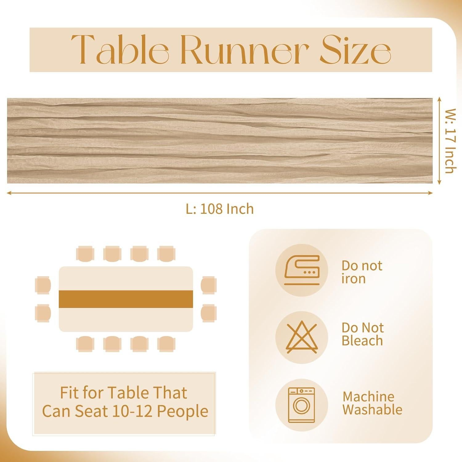 Paquete de 10 Caminos de Mesa de Gasa Beige 43x274 cm para Bodas