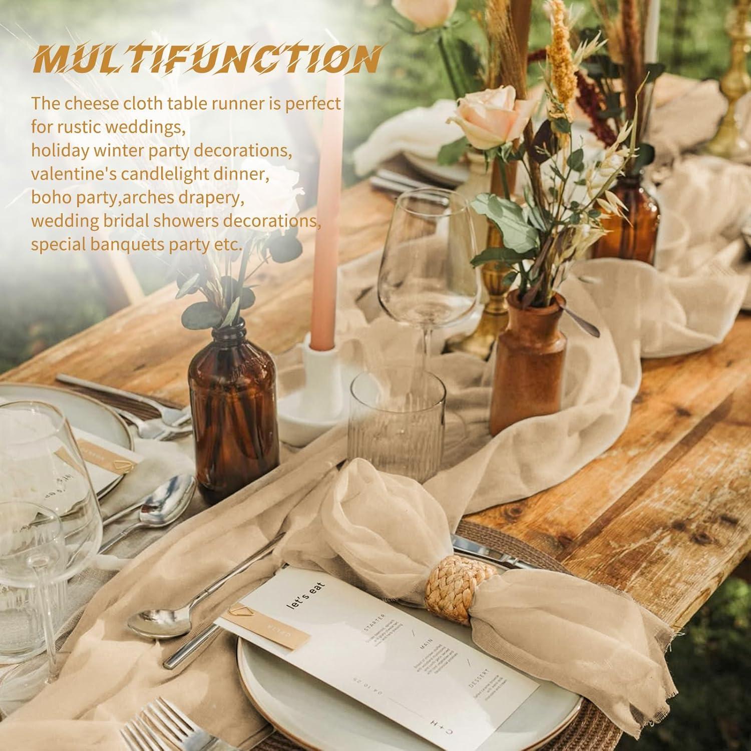 Paquete de 10 Caminos de Mesa de Gasa Beige 43x274 cm para Bodas