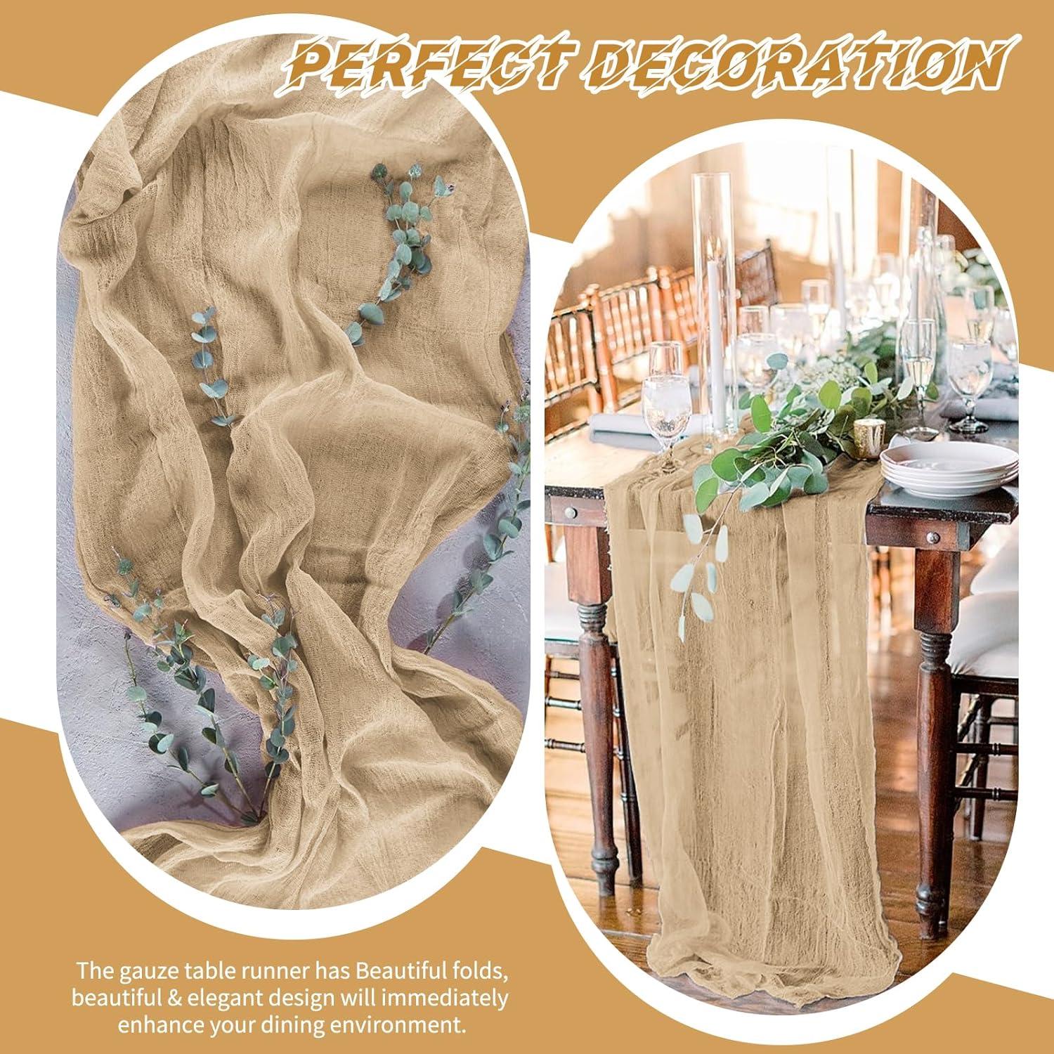 Paquete de 10 Caminos de Mesa de Gasa Beige 43x274 cm para Bodas