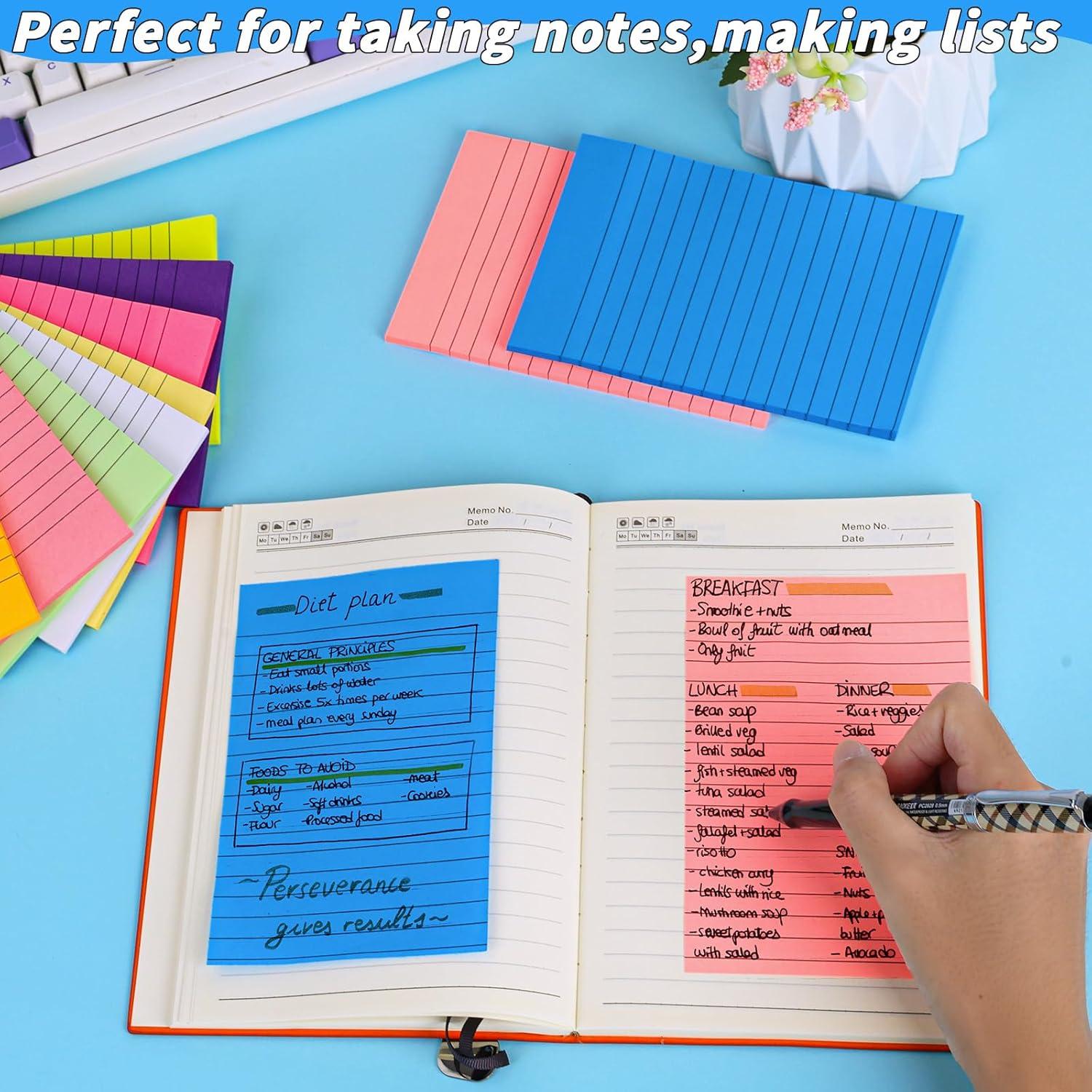 Paquete de 60 Notas Adhesivas Rayadas Oleitodh 10x15 cm