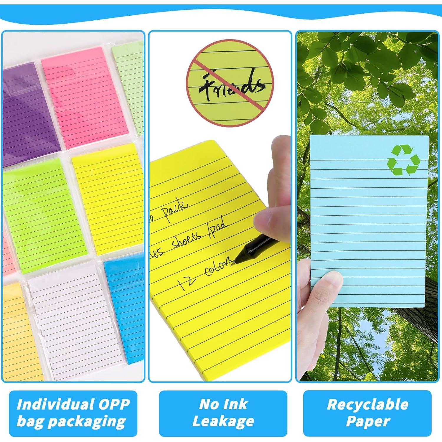 Paquete de 60 Notas Adhesivas Rayadas Oleitodh 10x15 cm