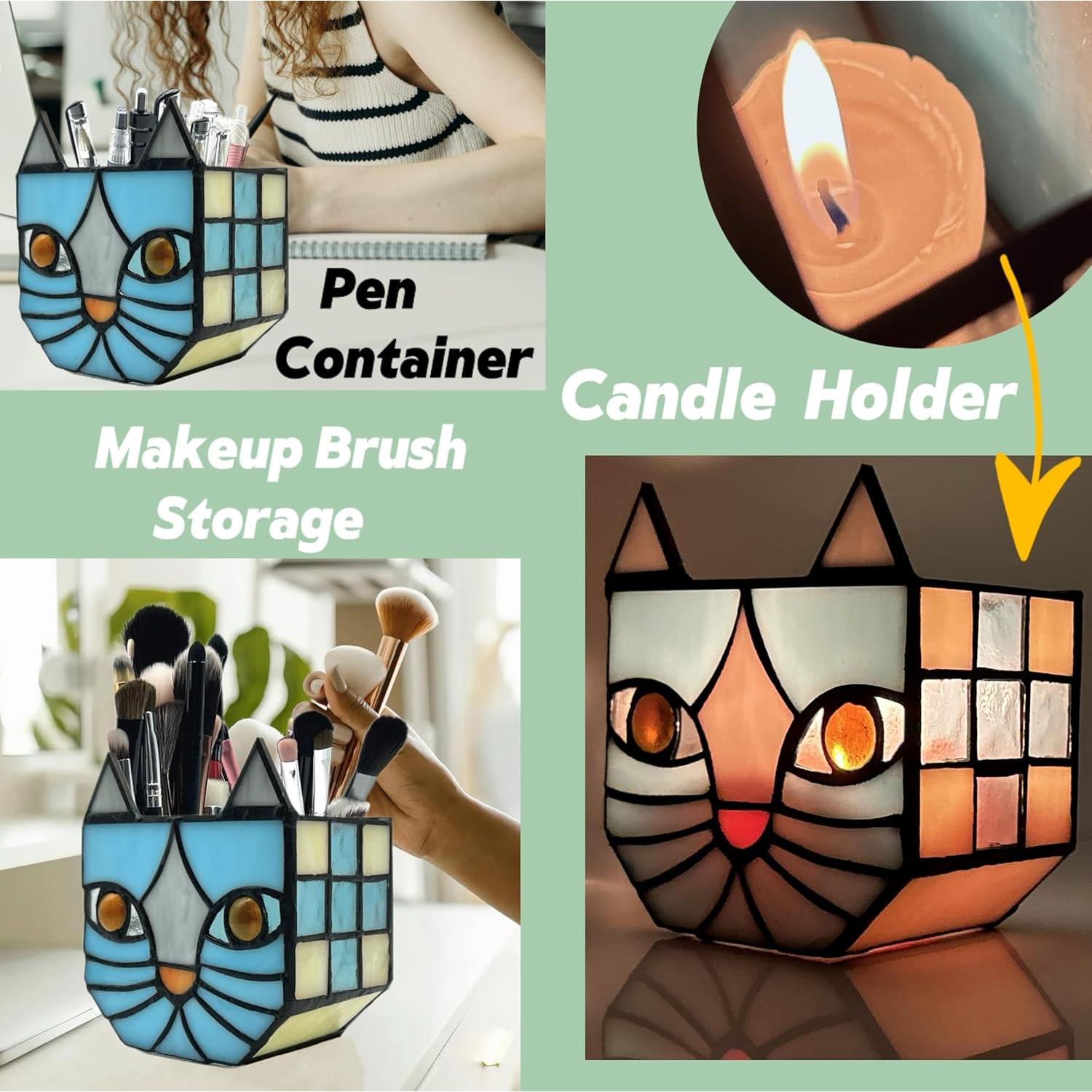 Maceta de Gato Azul Entlityful de Vidrio Templado 11.7x7.6x13.1 cm