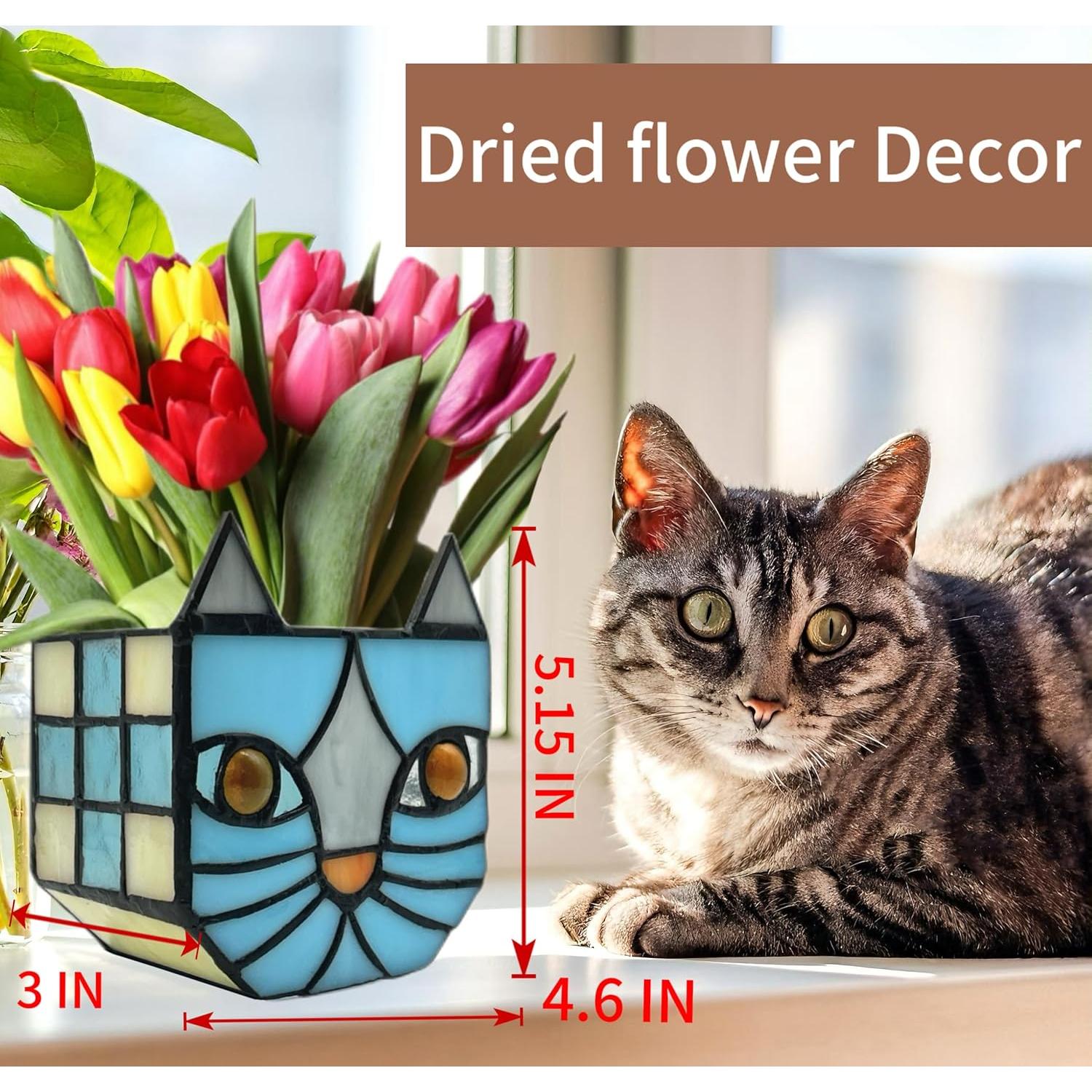 Maceta de Gato Azul Entlityful de Vidrio Templado 11.7x7.6x13.1 cm