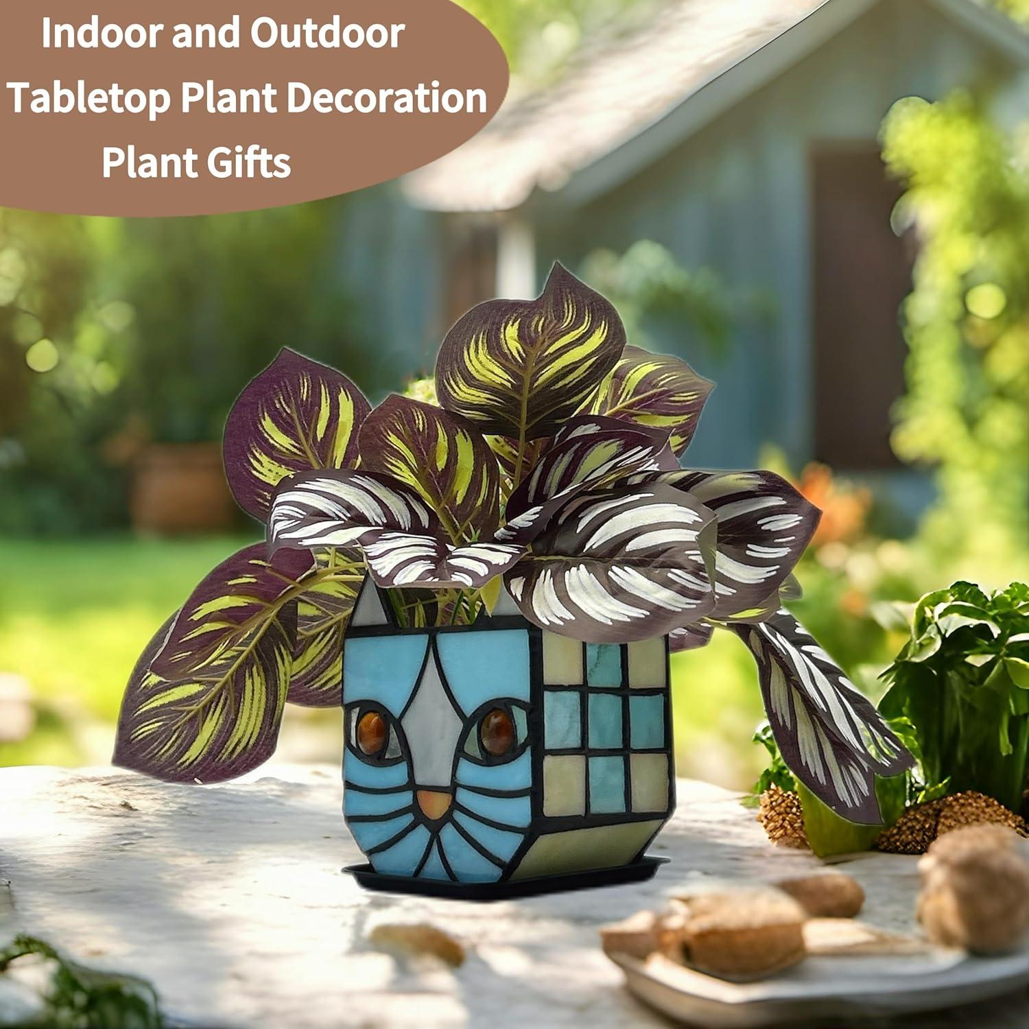 Maceta de Gato Azul Entlityful de Vidrio Templado 11.7x7.6x13.1 cm