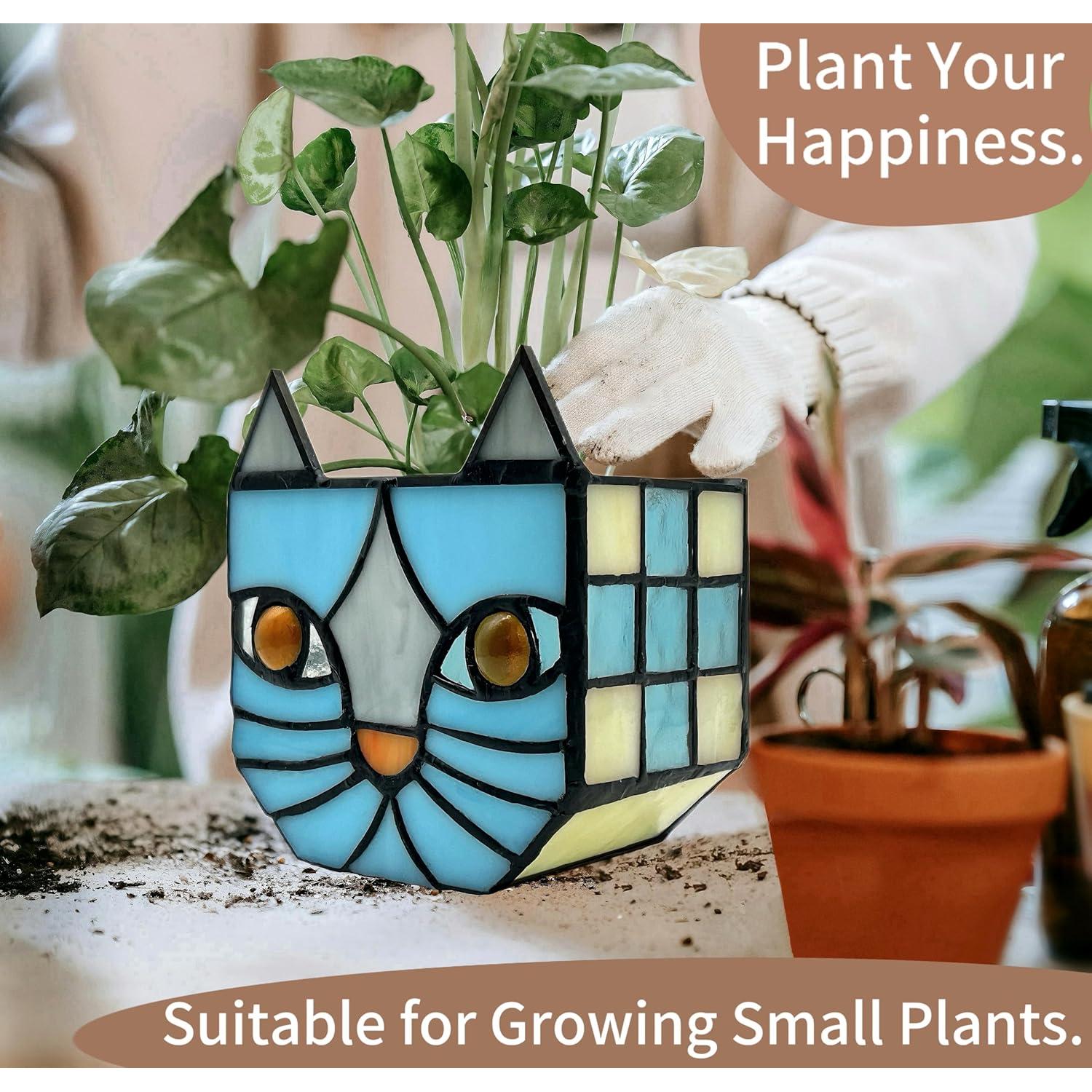 Maceta de Gato Azul Entlityful de Vidrio Templado 11.7x7.6x13.1 cm