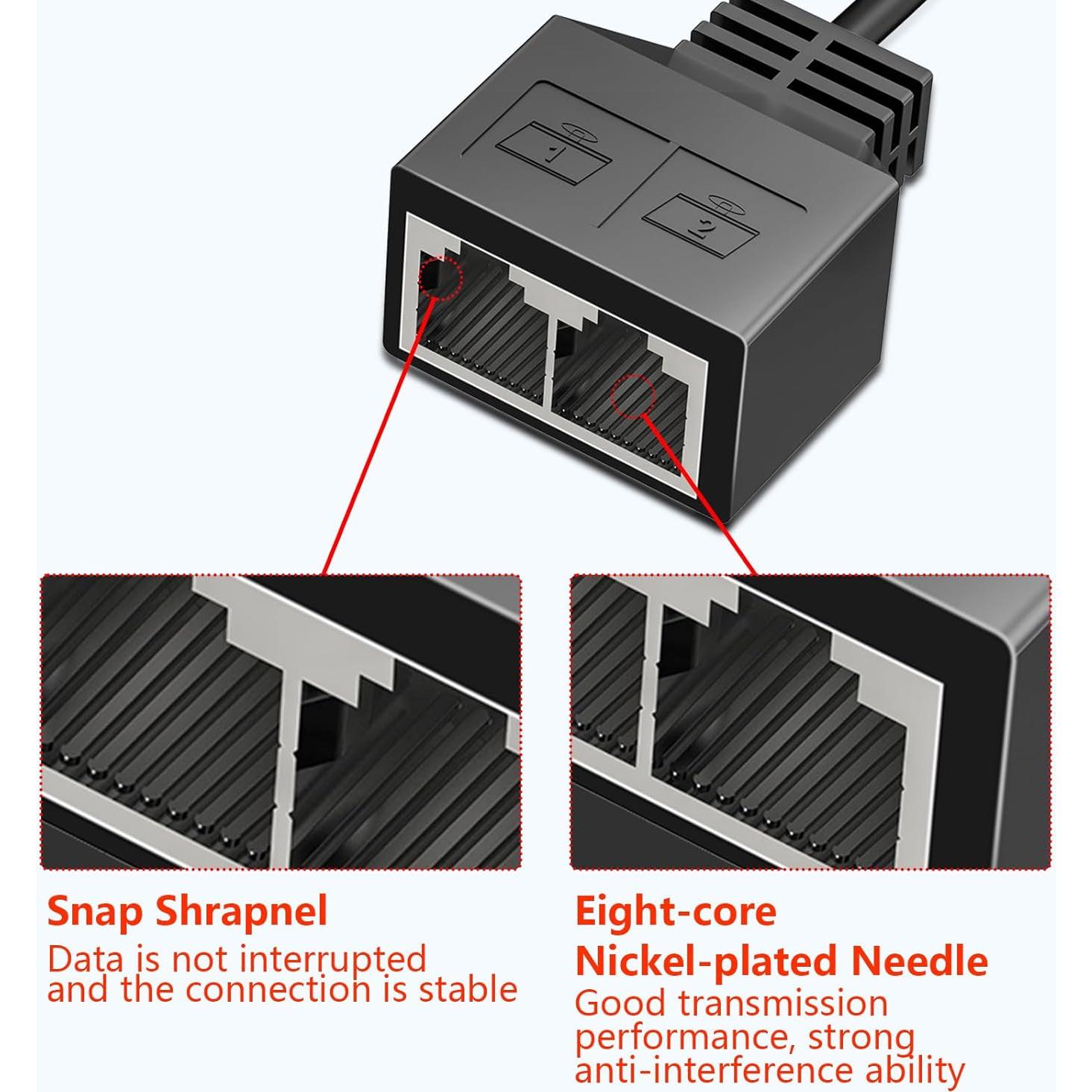 Adaptador RJ45 Macho a 2 Hembra Divisor Ethernet Cat5 a Cat8