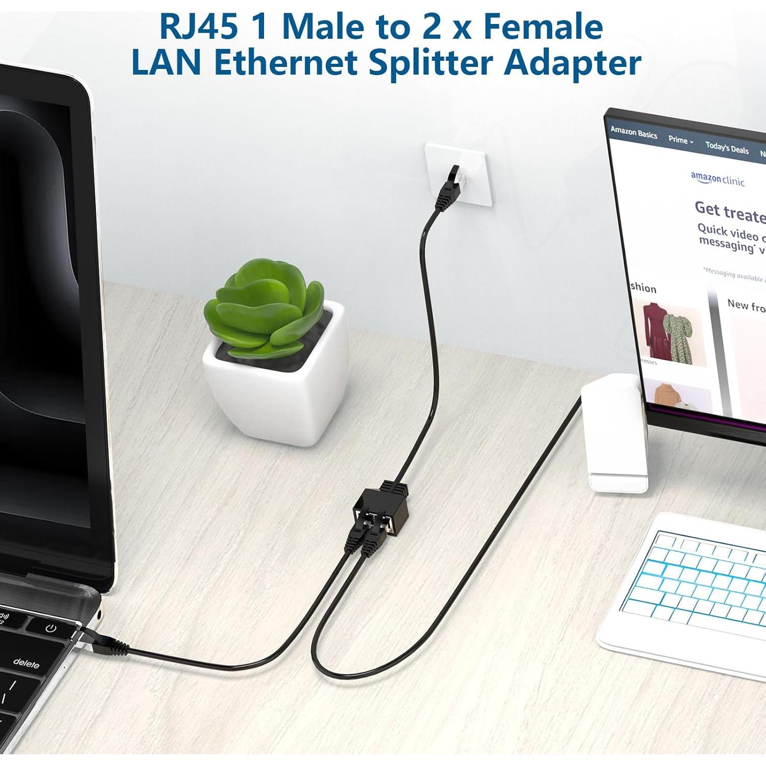 Adaptador RJ45 Macho a 2 Hembra Divisor Ethernet Cat5 a Cat8