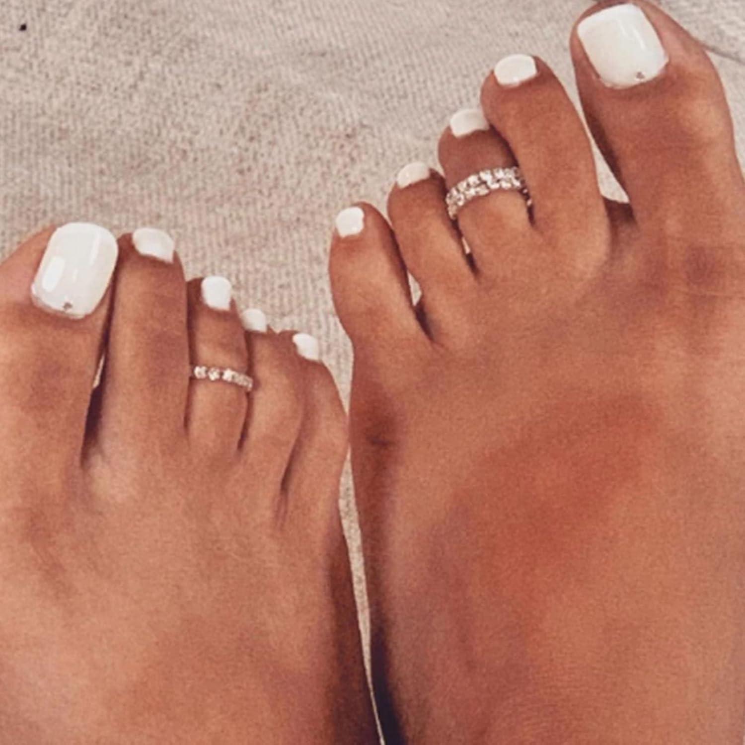 Anillos de Dedo Elástico de Cristal Plateado 6 Pcs con Rhinestones