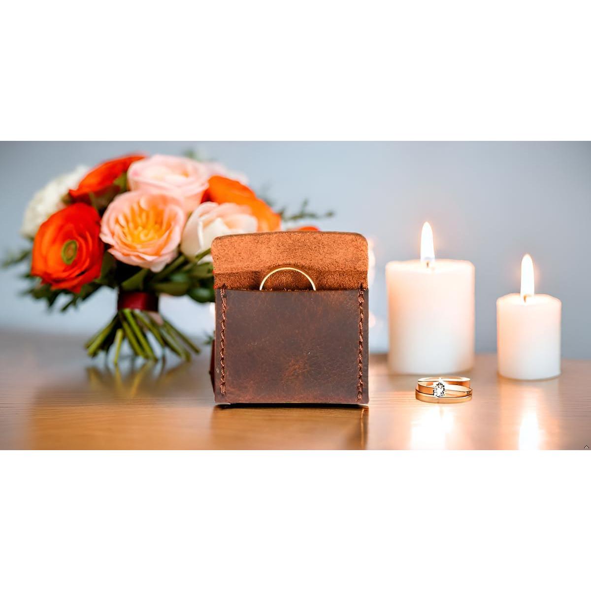 Estuche de Anillo de Boda CestAntiQ Cuero Marrón Hecho a Mano