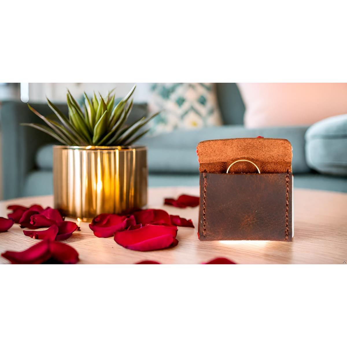 Estuche de Anillo de Boda CestAntiQ Cuero Marrón Hecho a Mano