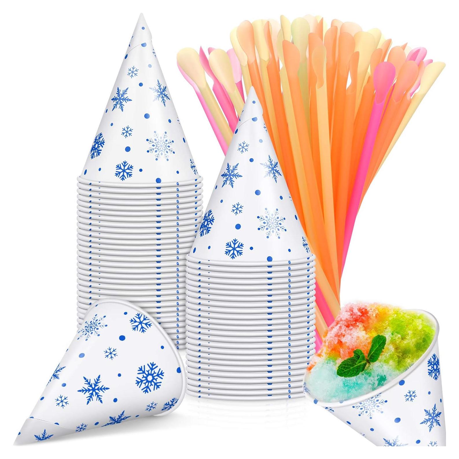 Boao 100 Tazas de Nieve 130 ml y 100 Cucharas Popote Azul