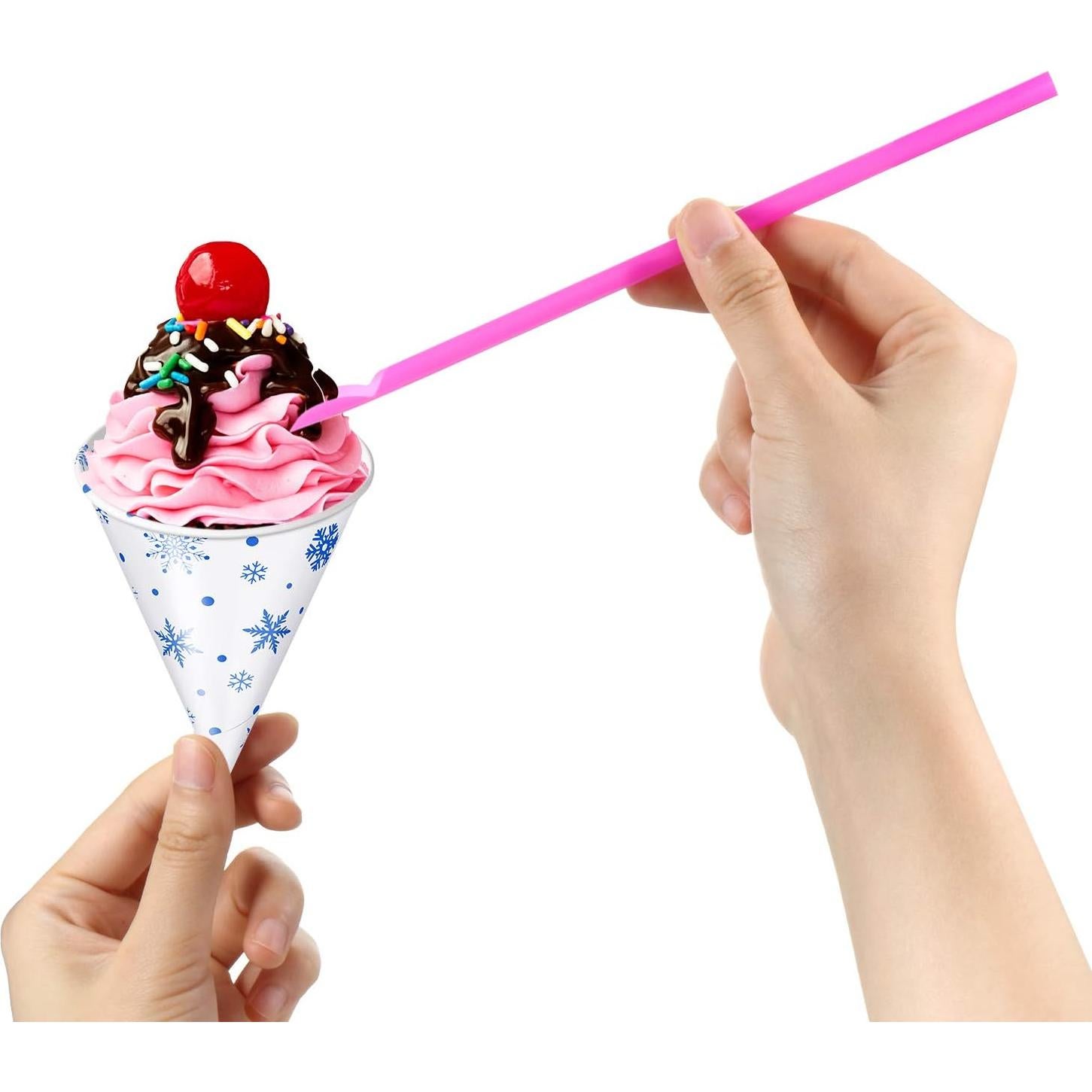 Boao 100 Tazas de Nieve 130 ml y 100 Cucharas Popote Azul