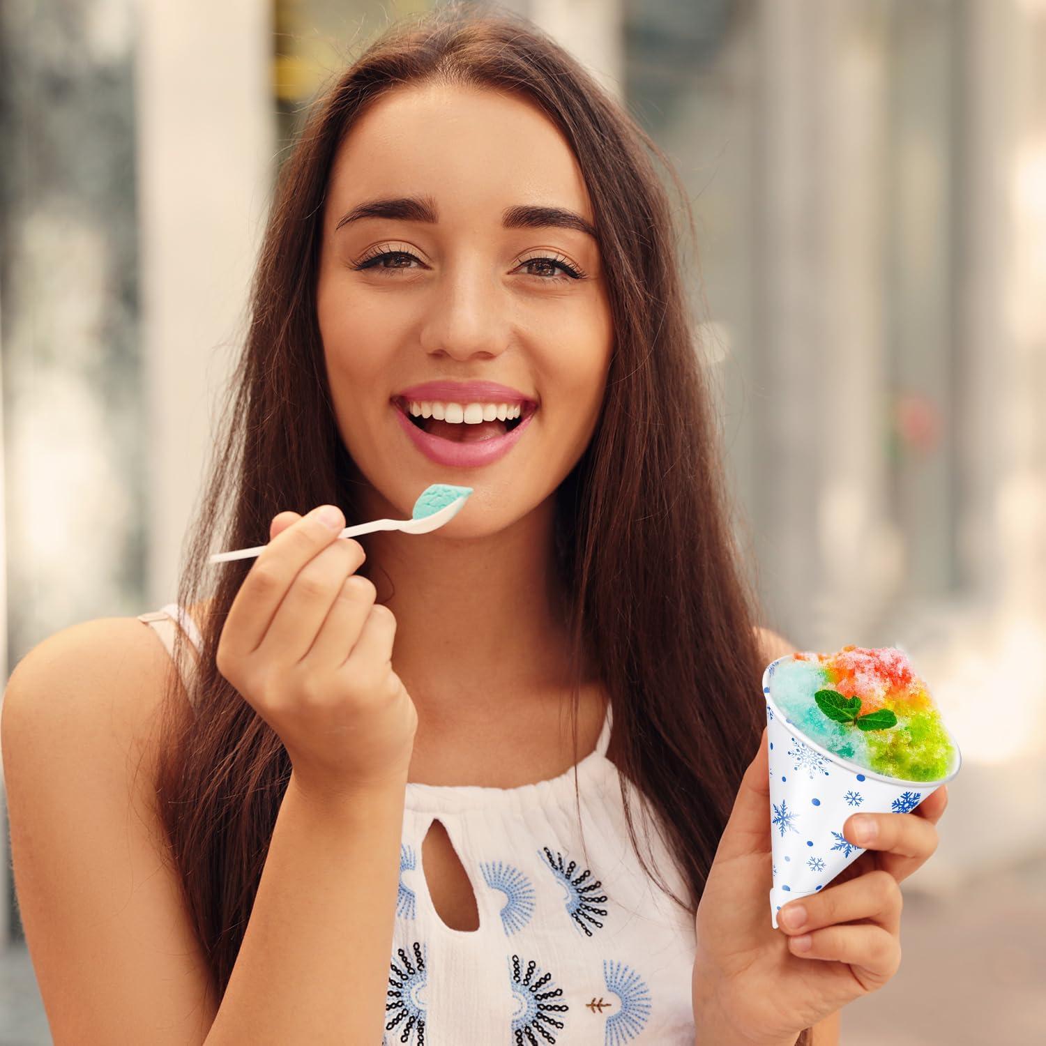 Boao 100 Tazas de Nieve 130 ml y 100 Cucharas Popote Azul