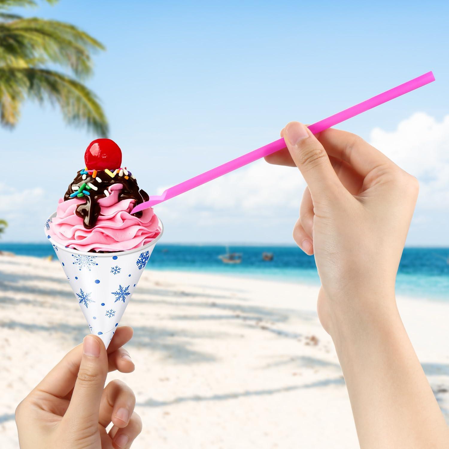 Boao 100 Tazas de Nieve 130 ml y 100 Cucharas Popote Azul