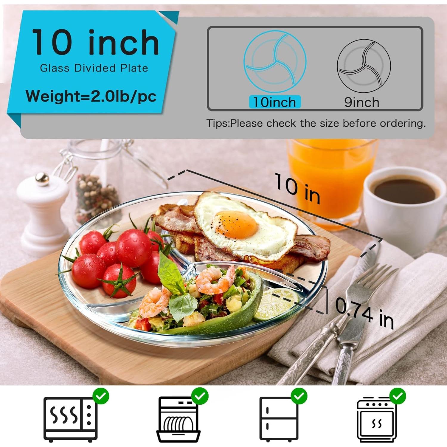 Plato Dividido de Vidrio NUTRIUPS 10 Pulgadas para Control de Porciones