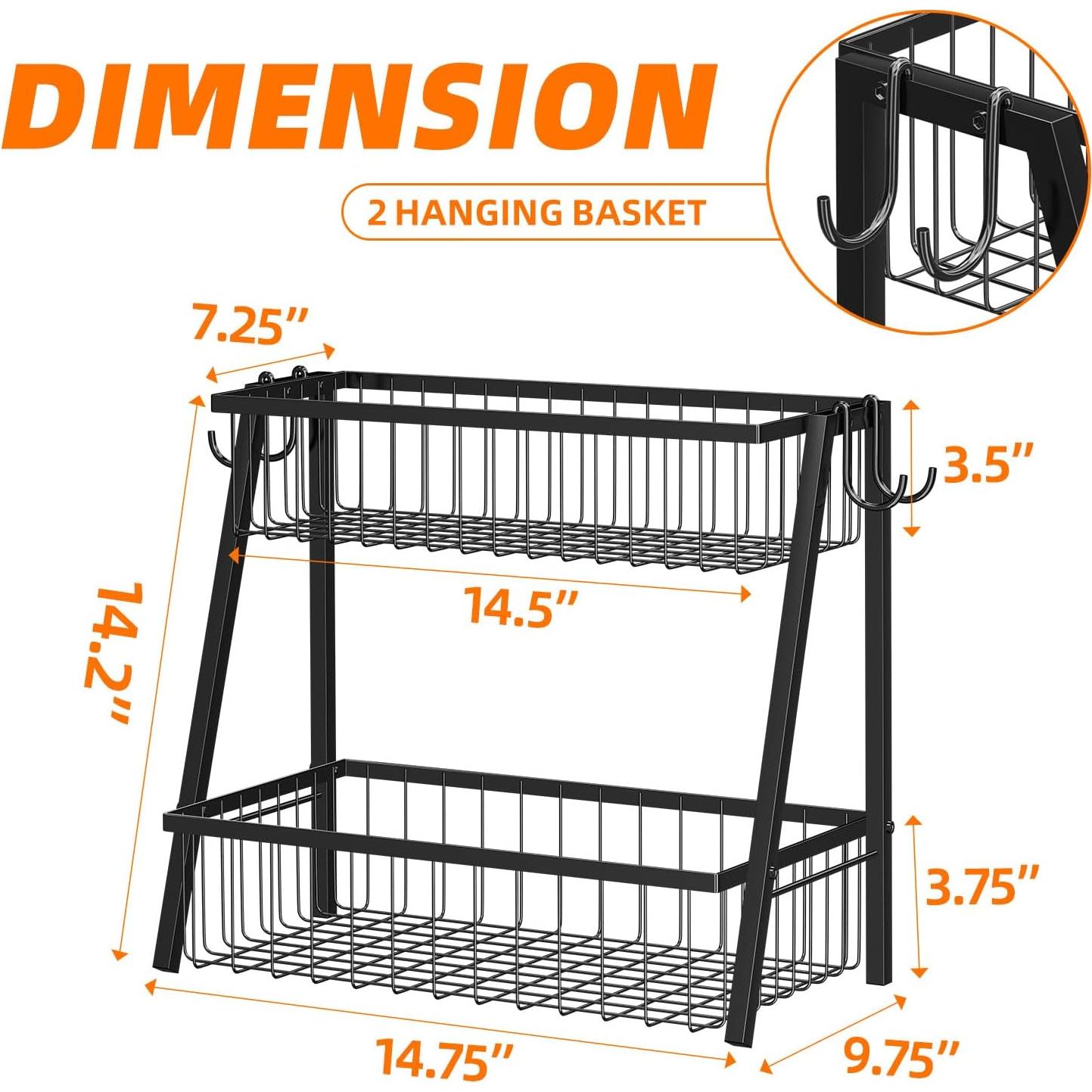 Cesta de Frutas de 2 Niveles Simple Trending - Organizador Negro