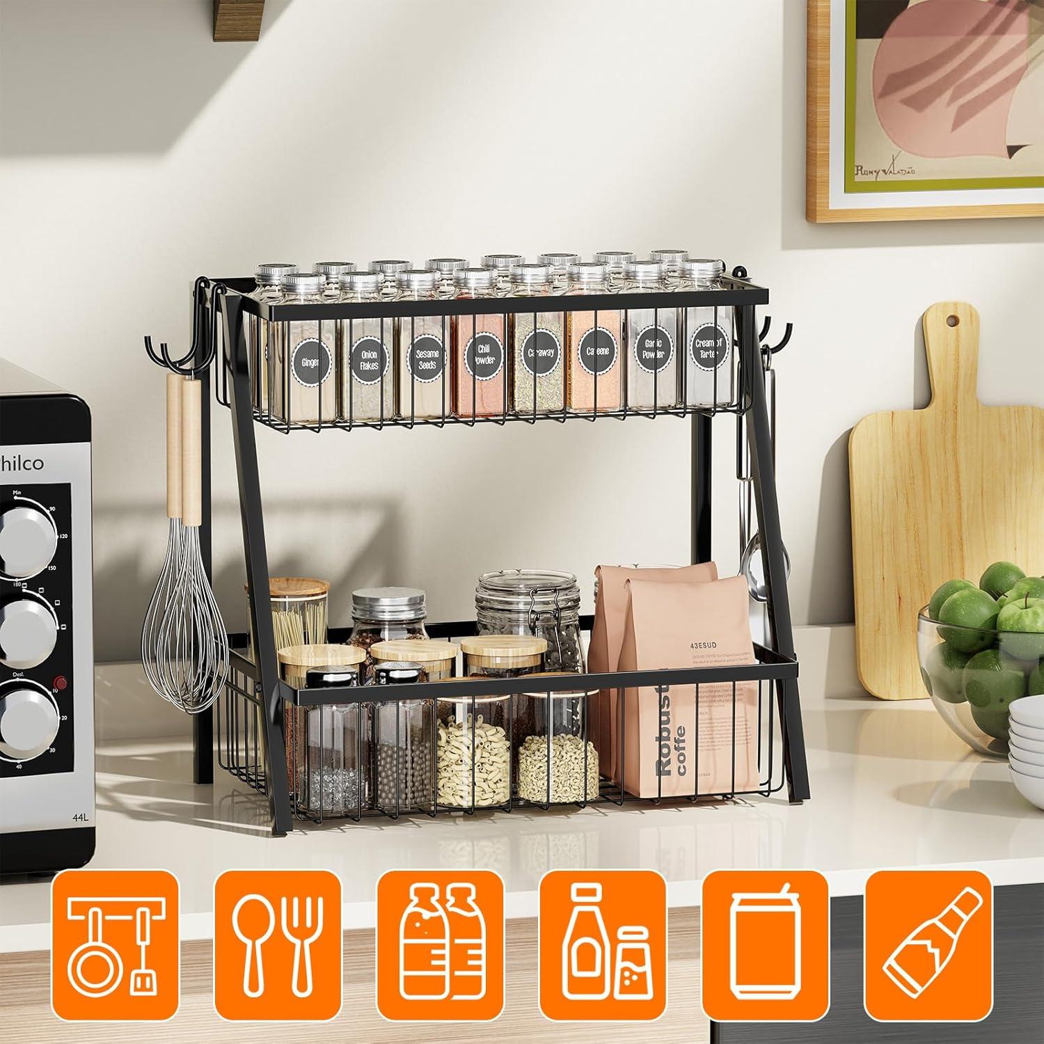 Cesta de Frutas de 2 Niveles Simple Trending - Organizador Negro