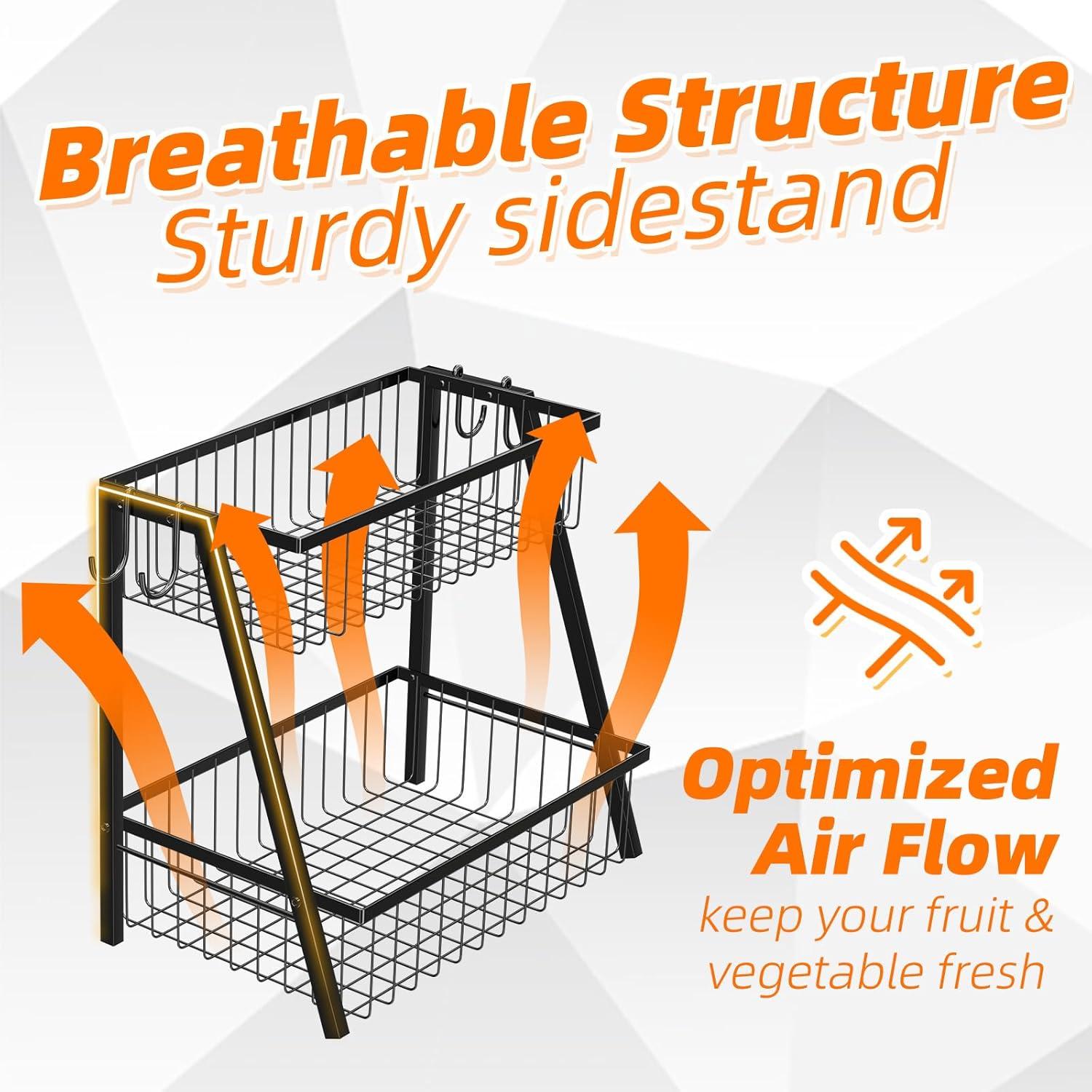 Cesta de Frutas de 2 Niveles Simple Trending - Organizador Negro