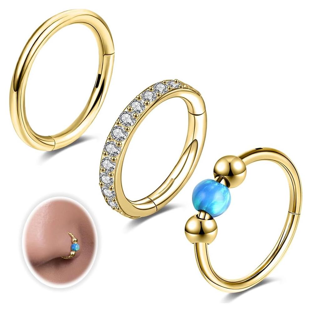 Anillos de Nariz 18G 3PCS Acero Quirúrgico 316L Opalite