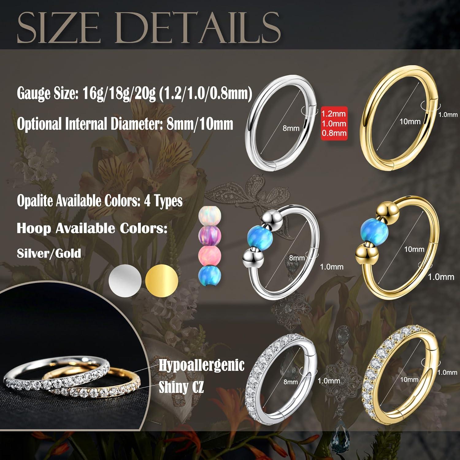 Anillos de Nariz 18G 3PCS Acero Quirúrgico 316L Opalite