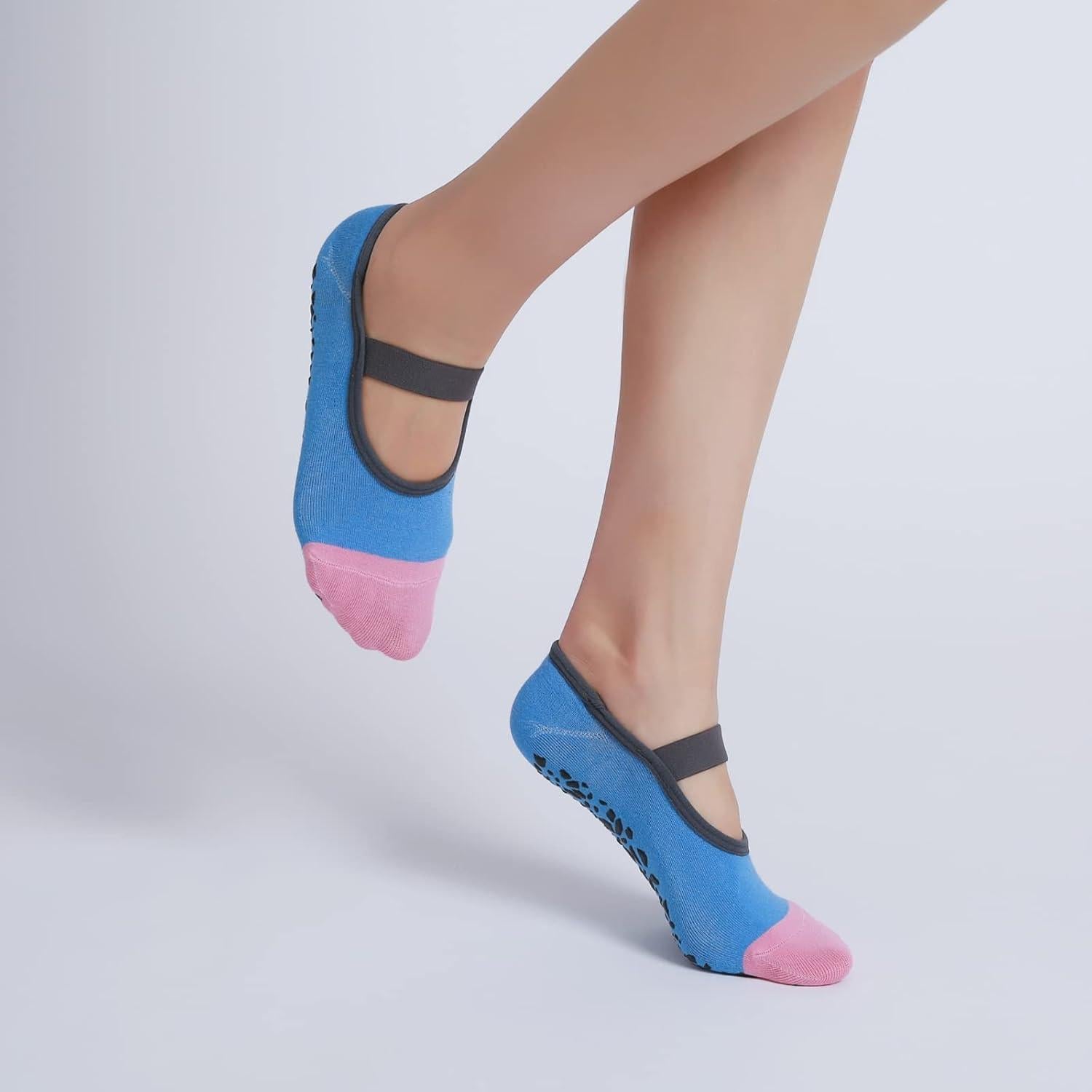 Calcetines Antideslizantes para Yoga y Pilates Mujer - Rosa/Azul