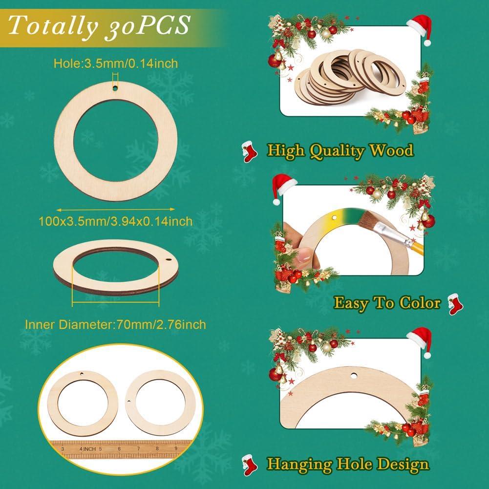 30 Anillos de Madera Natural 10 cm Elecrelive para DIY