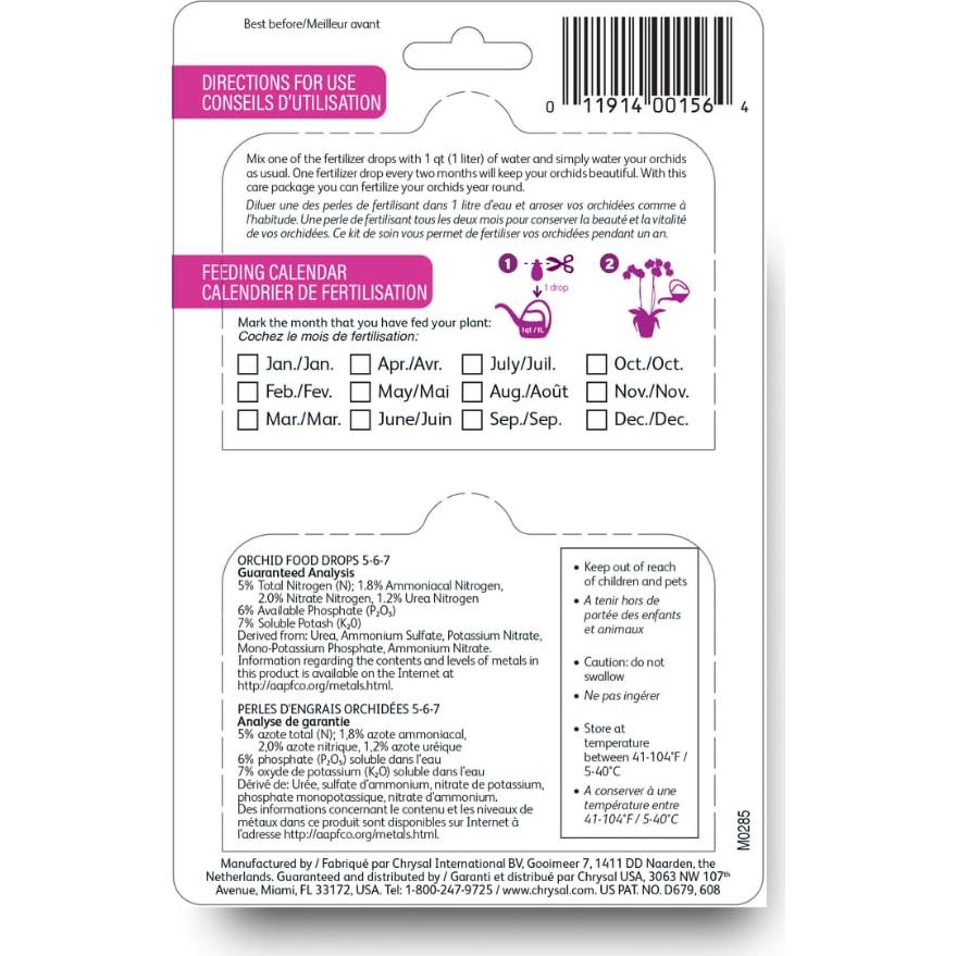 Gotas de Alimento para Orquídeas Chrysal - 1 Paquete 12 Meses