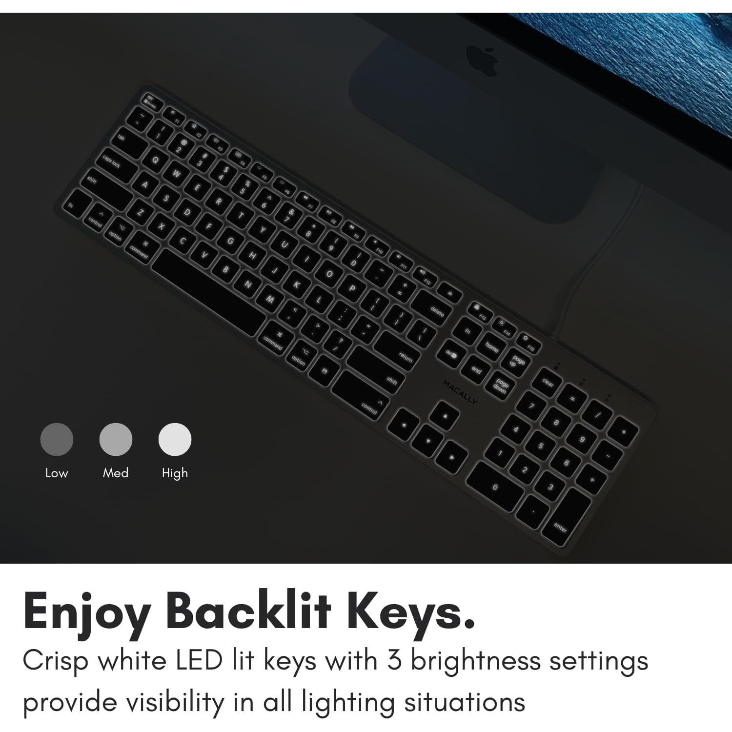 Teclado Retroiluminado Macally AMA0950 - 107 Teclas USB