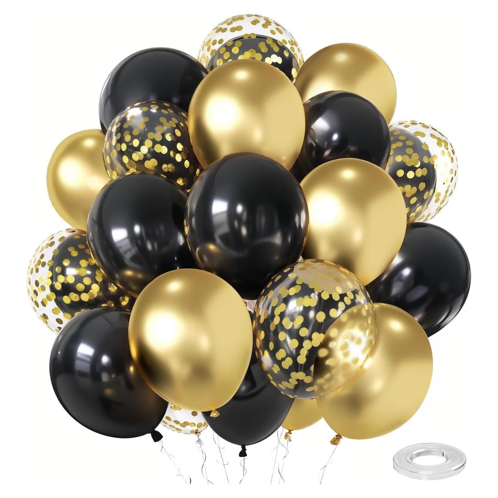 Globos de Confeti Negros y Dorados Zesliwy, 50 Piezas 30 cm
