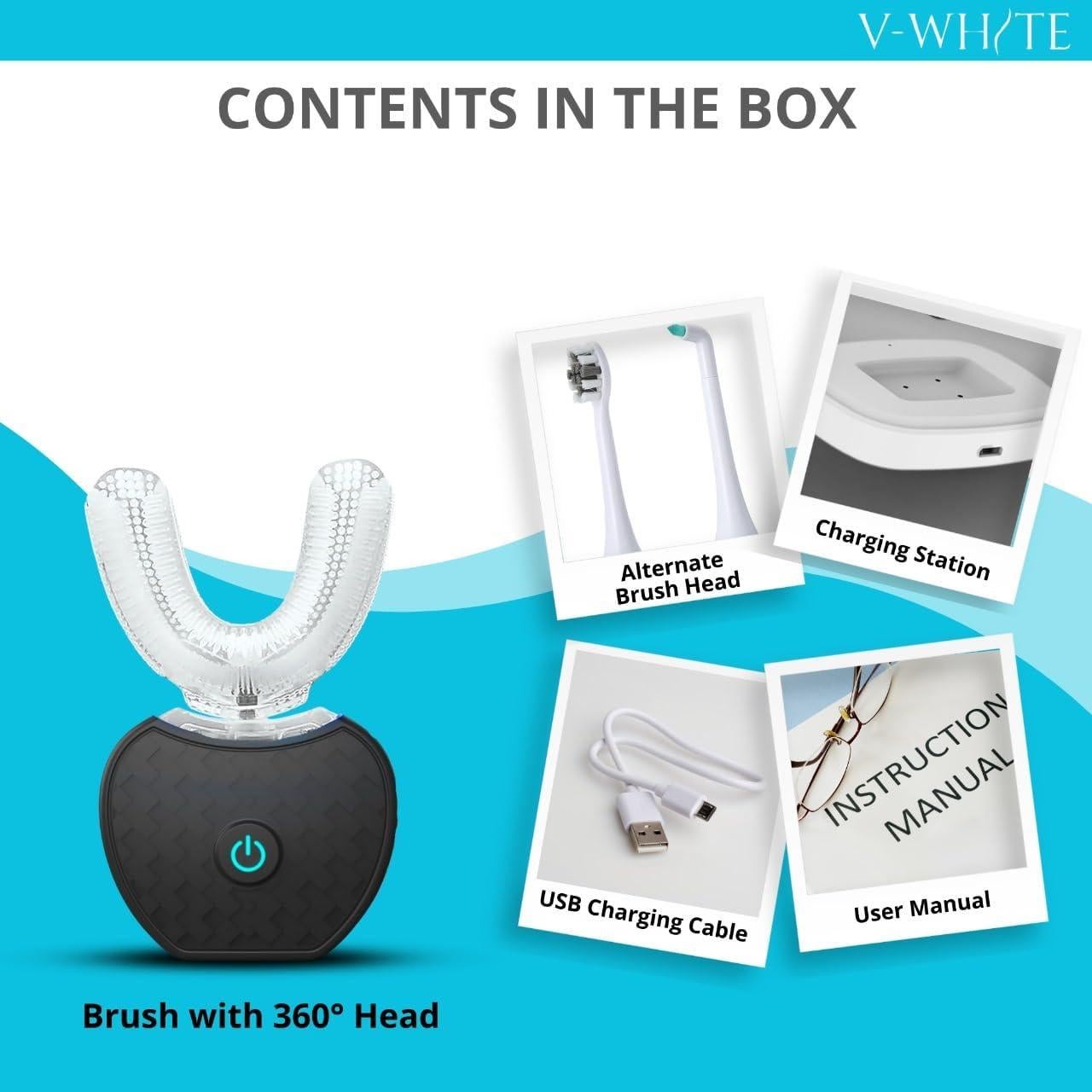 Cepillo de Dientes Ultrasonico V-WHITE Negro 360° Carga Inalámbrica