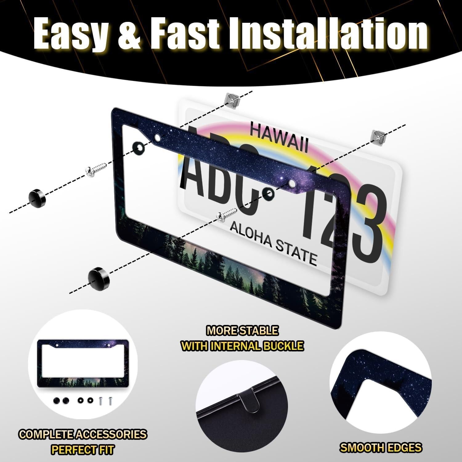 Marco de Placa de Licencia MUAWUOIK 2 Pcs Acero Inoxidable Estrellas