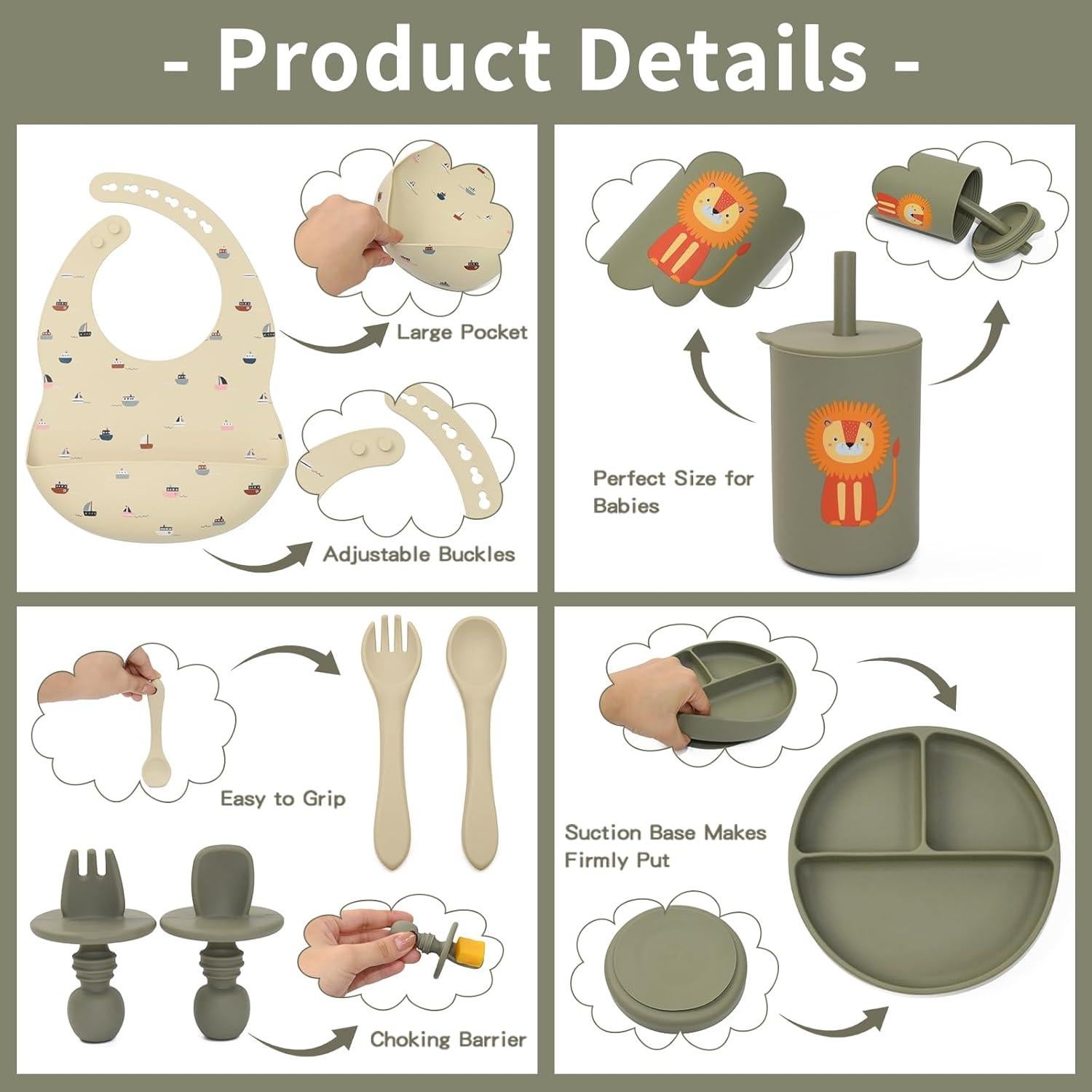 Juego de Alimentación para Bebés Little Rawr - 8 Piezas Silicona