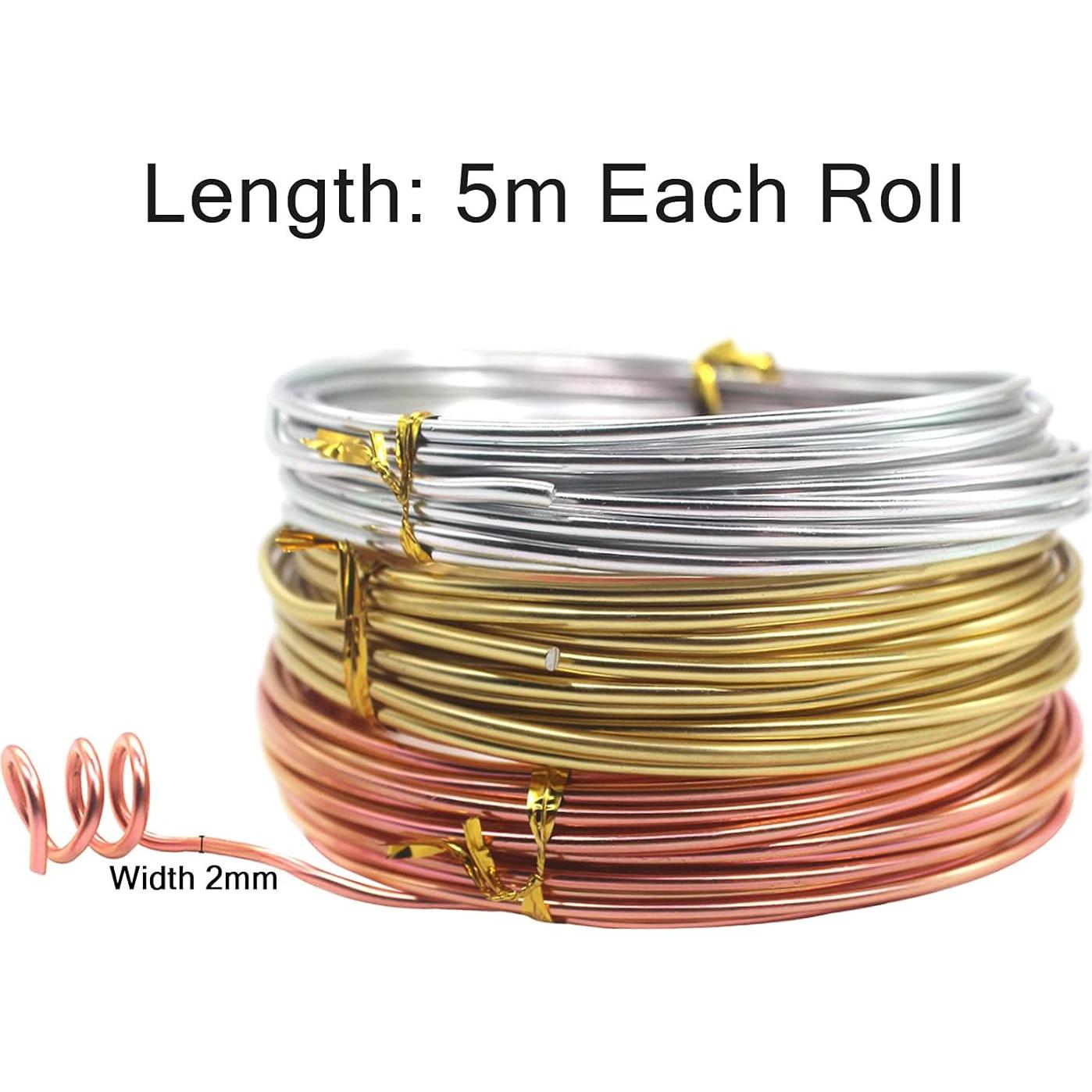 Alambre Artesanal Cinvo 3 Rollos 2mm Plata Oro Rosa DIY