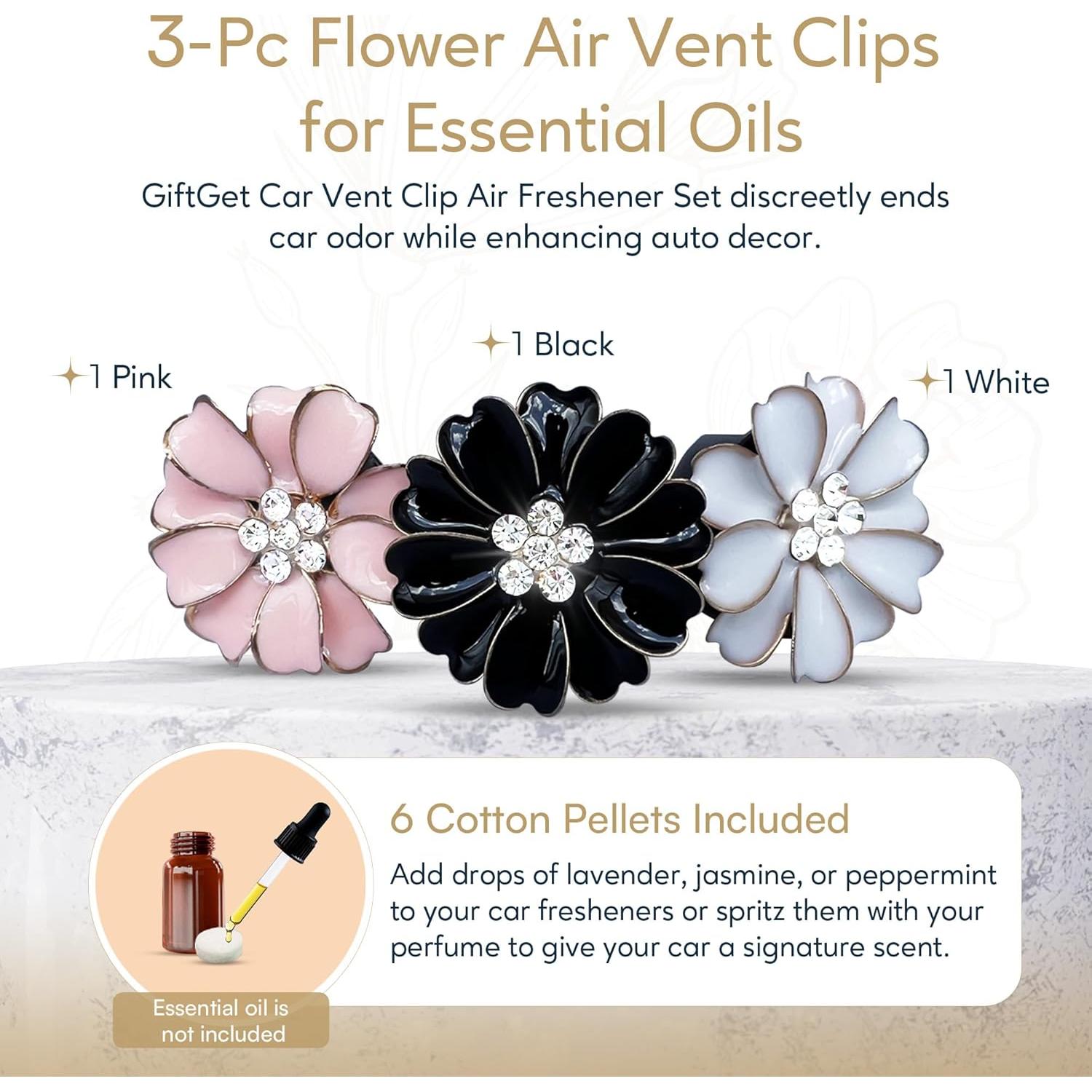 Difusores de aire para coche GIFTGET 3 clips flor decorativos