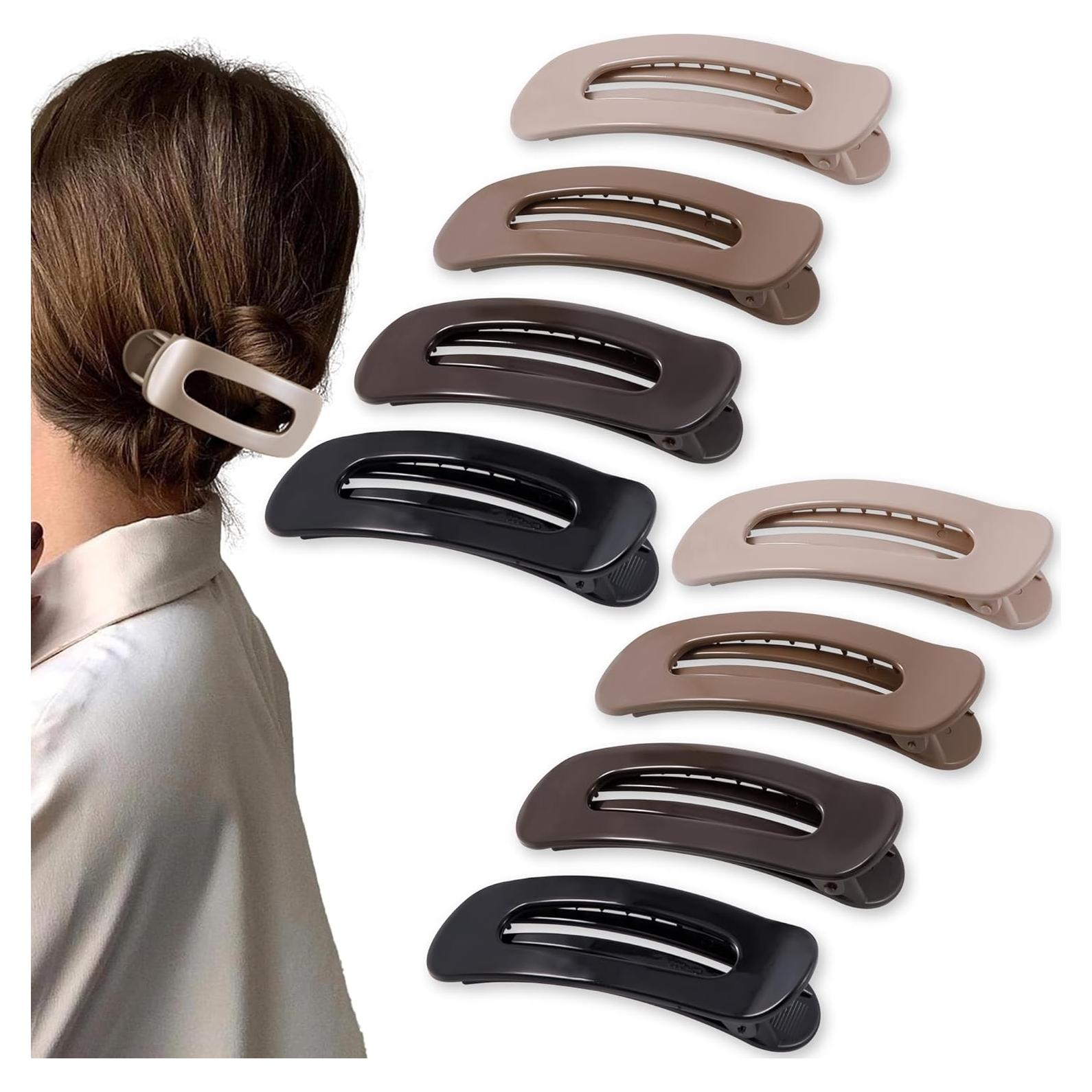 8 Clips de Garra Planos Cptots para Cabello Fino 11x3.18cm