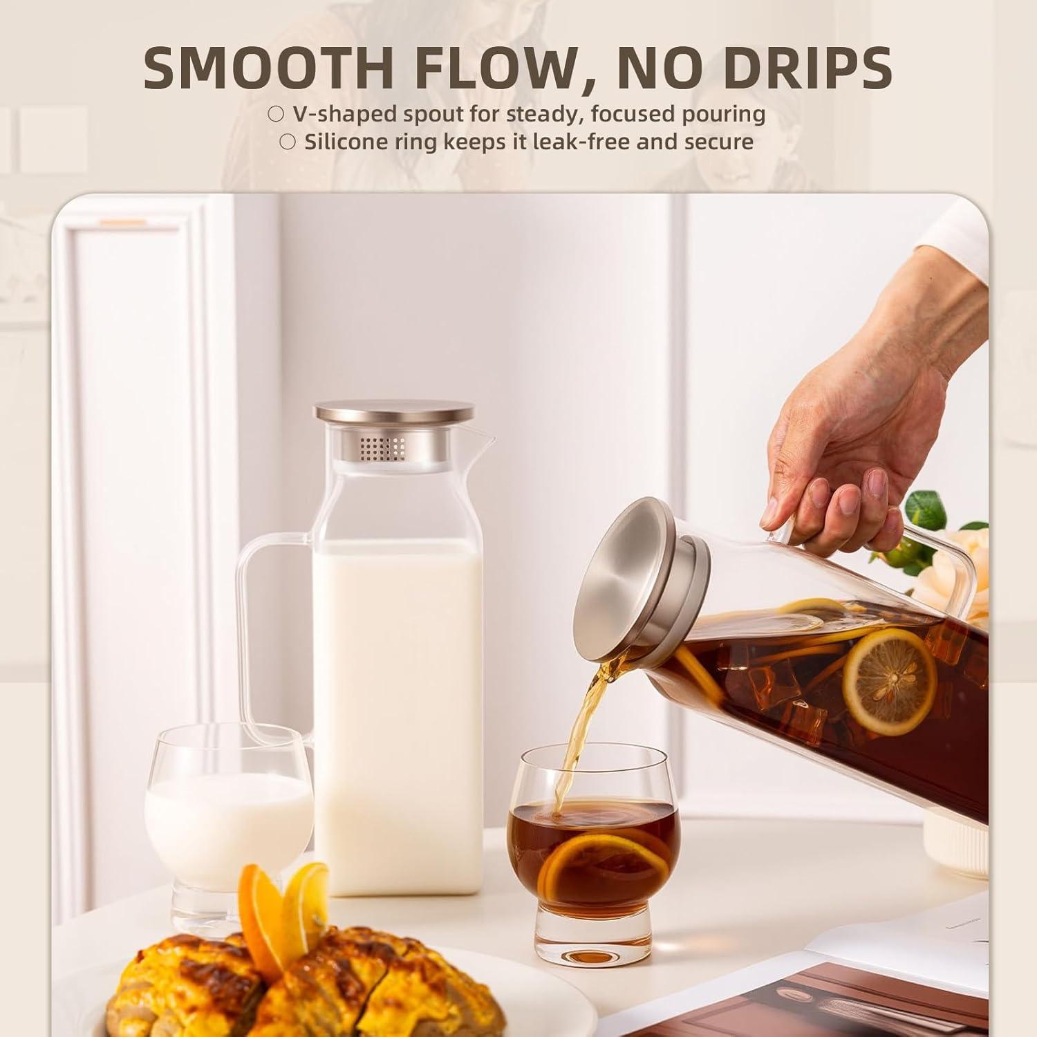 Jarra de Vidrio Borosilicato Vekonn 2L con Tapa Acero Inoxidable