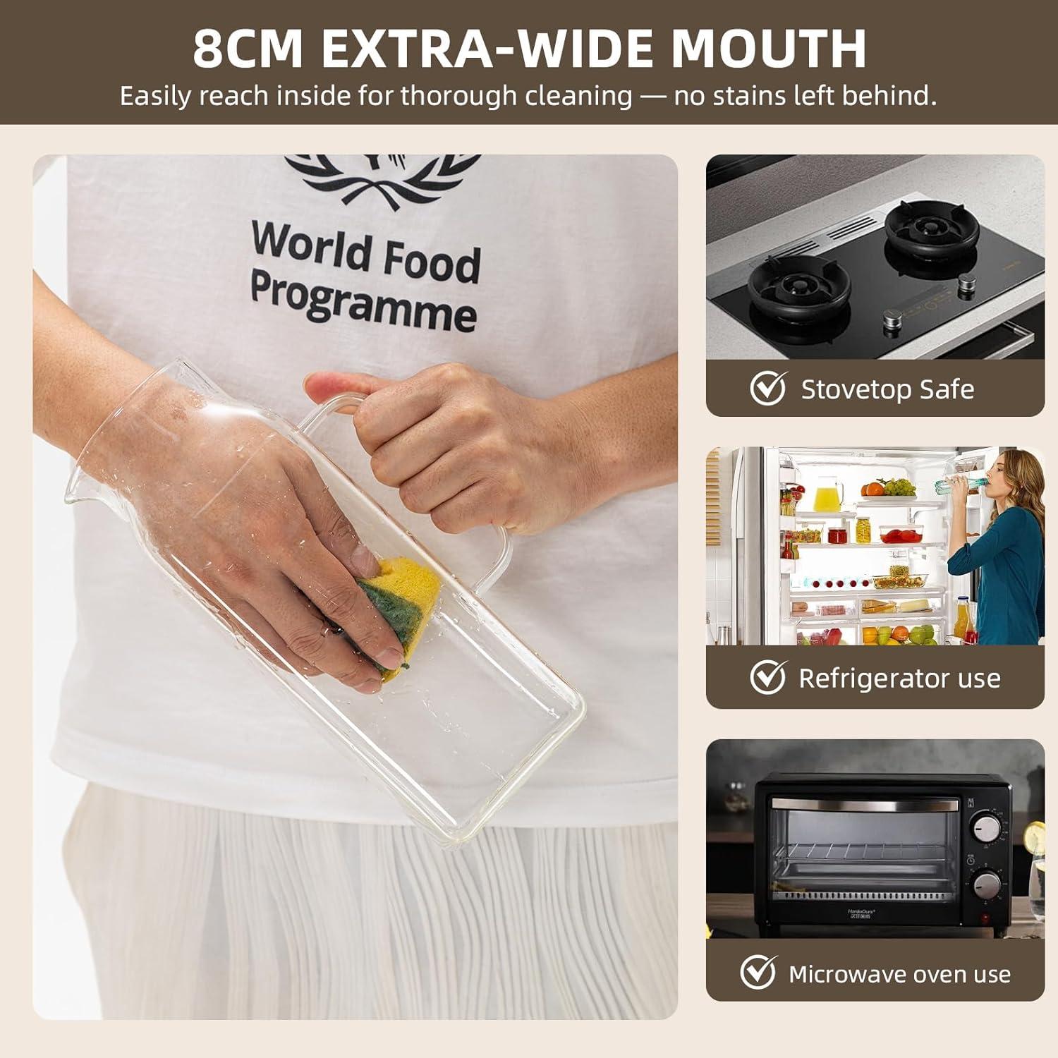 Jarra de Vidrio Borosilicato Vekonn 2L con Tapa Acero Inoxidable