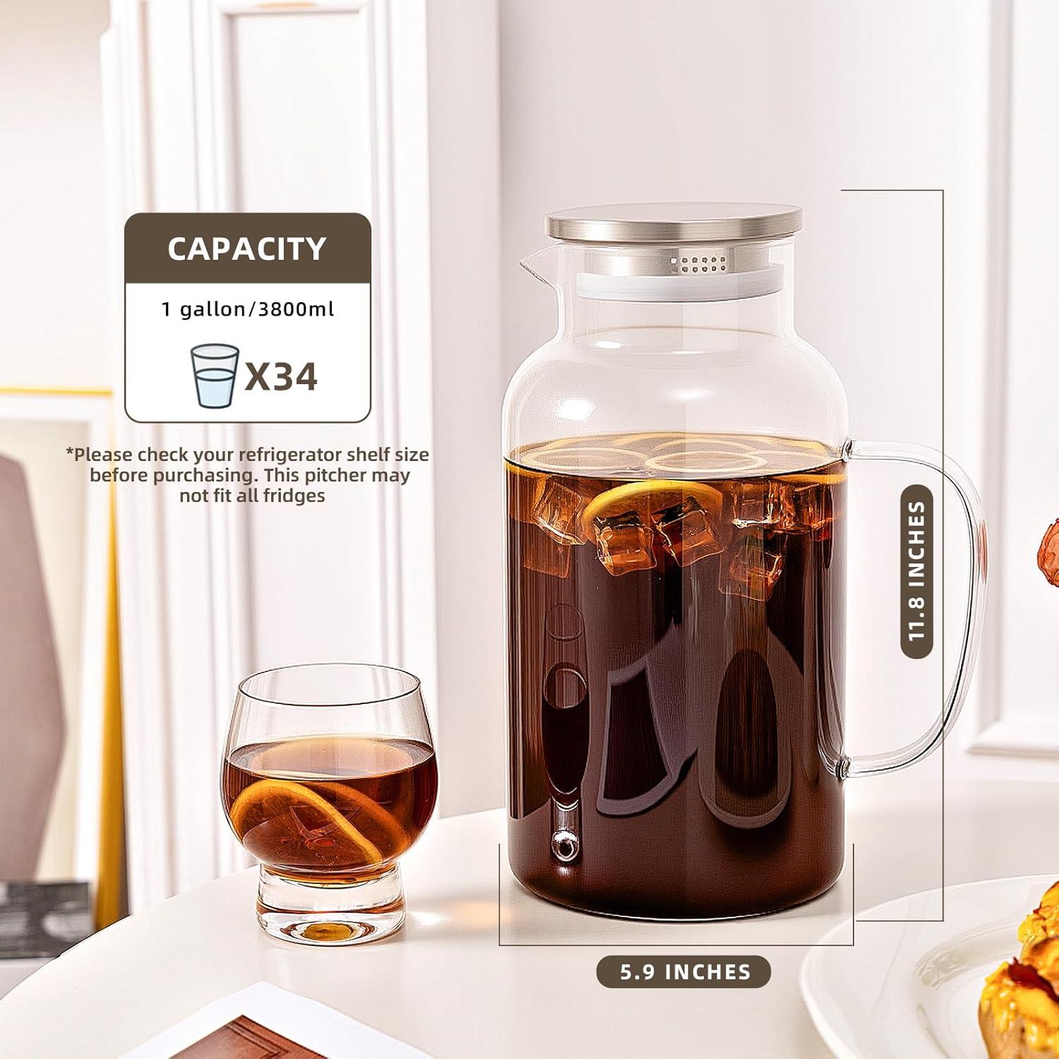 Jarra de vidrio Vekonn 3.8L con tapa de acero inoxidable