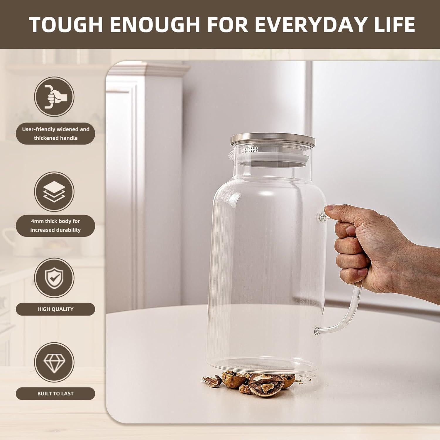 Jarra de vidrio Vekonn 3.8L con tapa de acero inoxidable