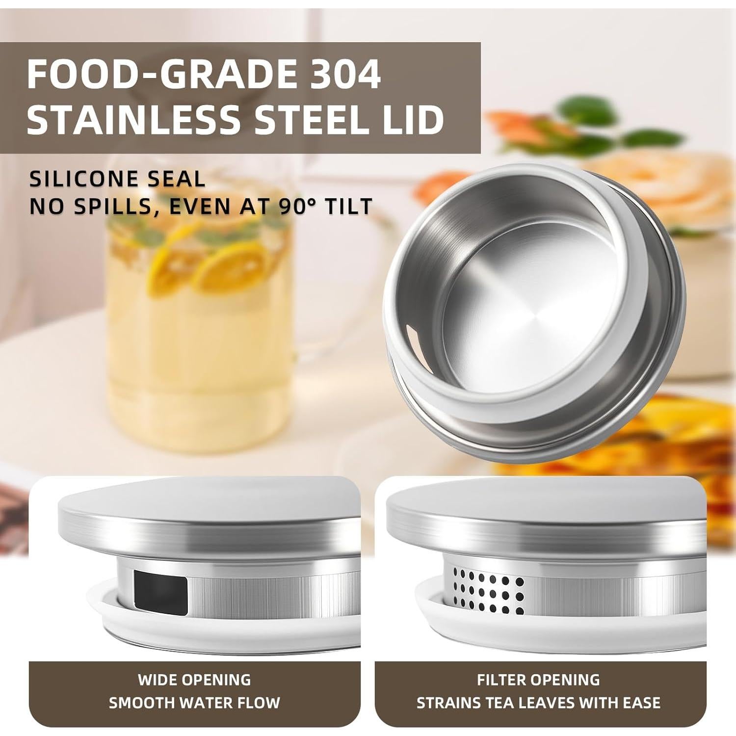 Jarra de vidrio Vekonn 3.8L con tapa de acero inoxidable