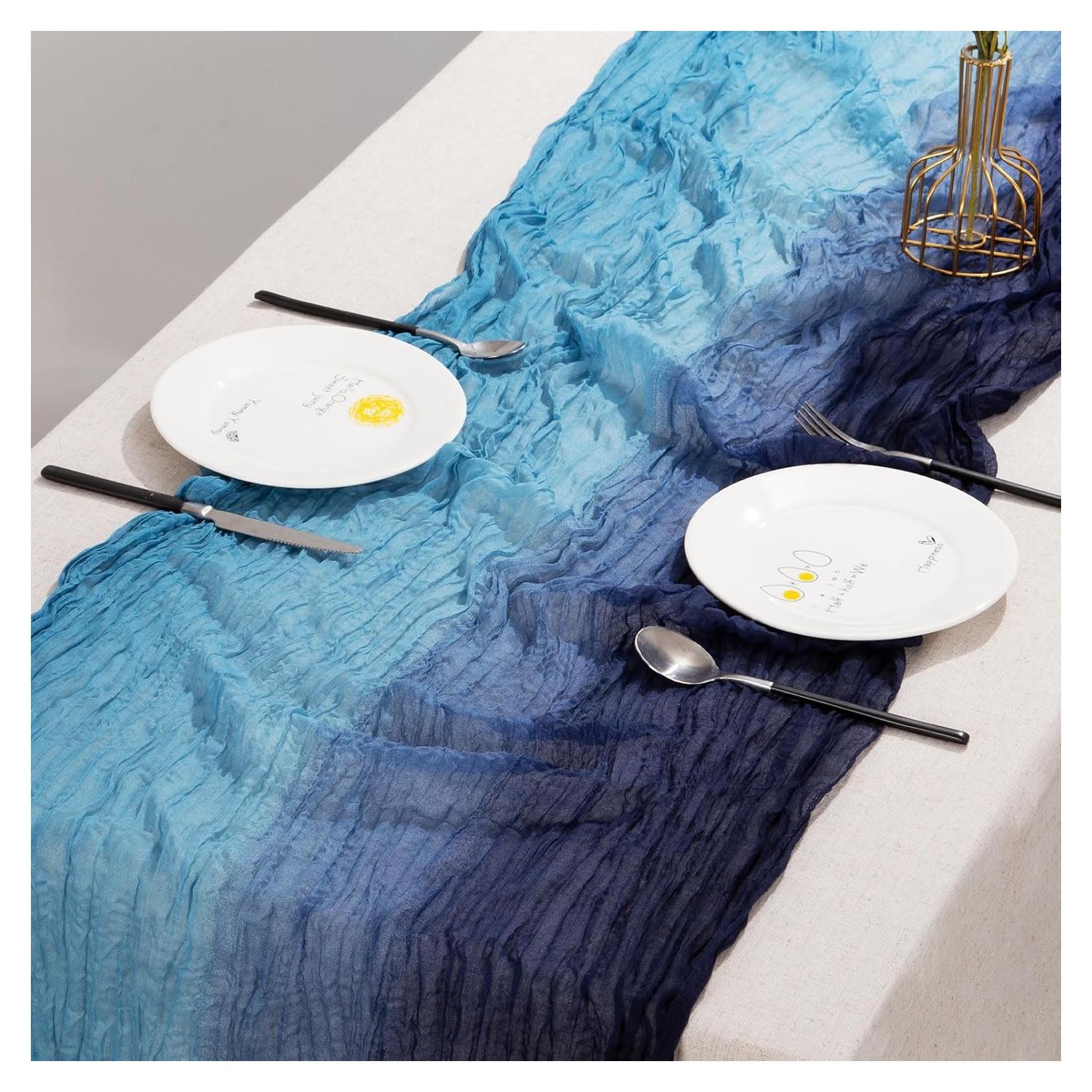 Camino de Mesa de Gasa XJJDCB Degradado Azul 305x25 cm