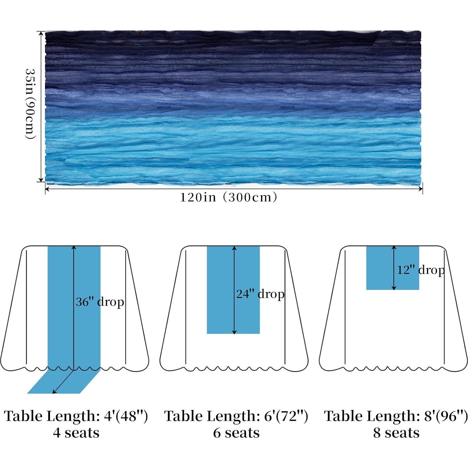 Camino de Mesa de Gasa XJJDCB Degradado Azul 305x25 cm