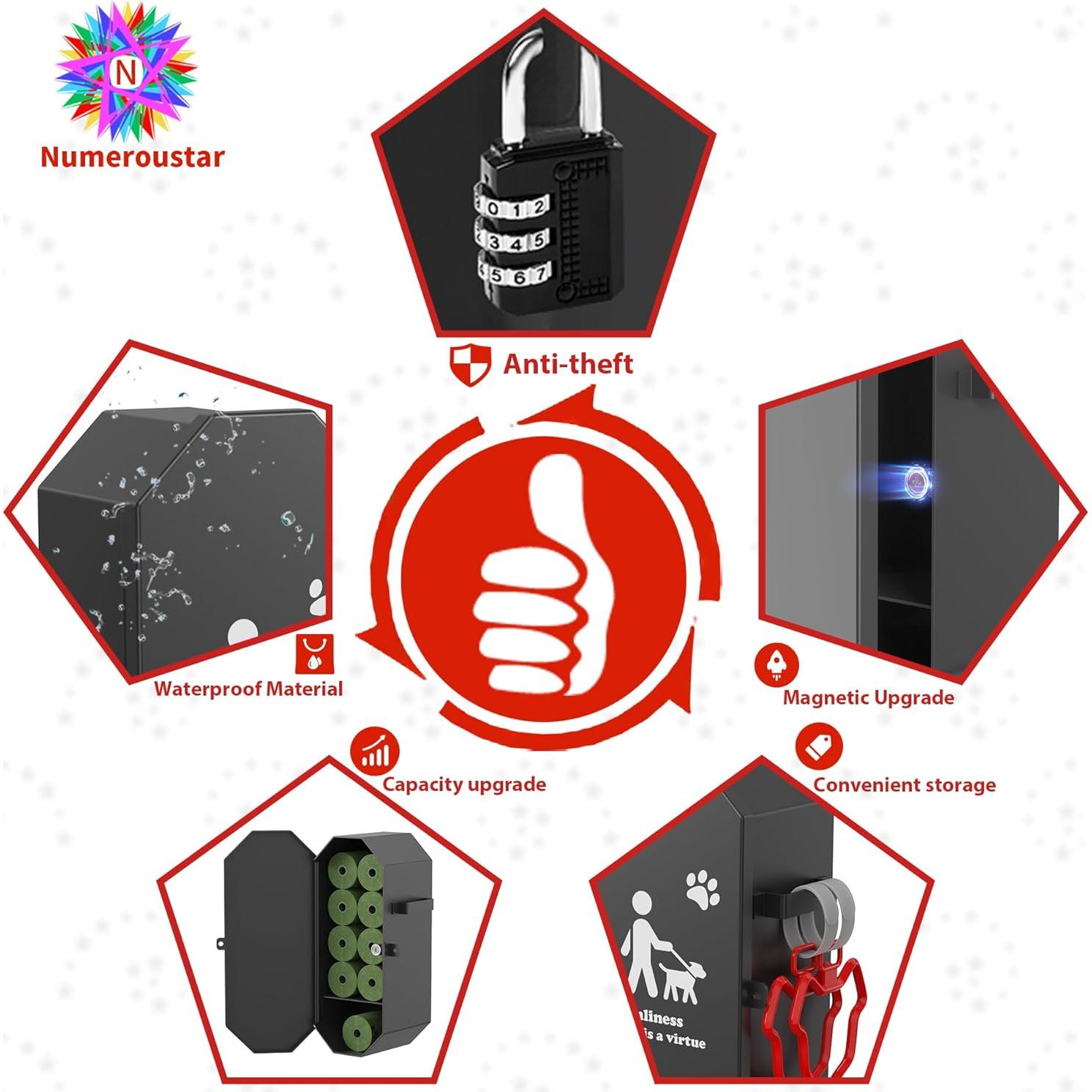 Dispensador de bolsas para excremento de perro Numeroustar, metal, 8 rollos