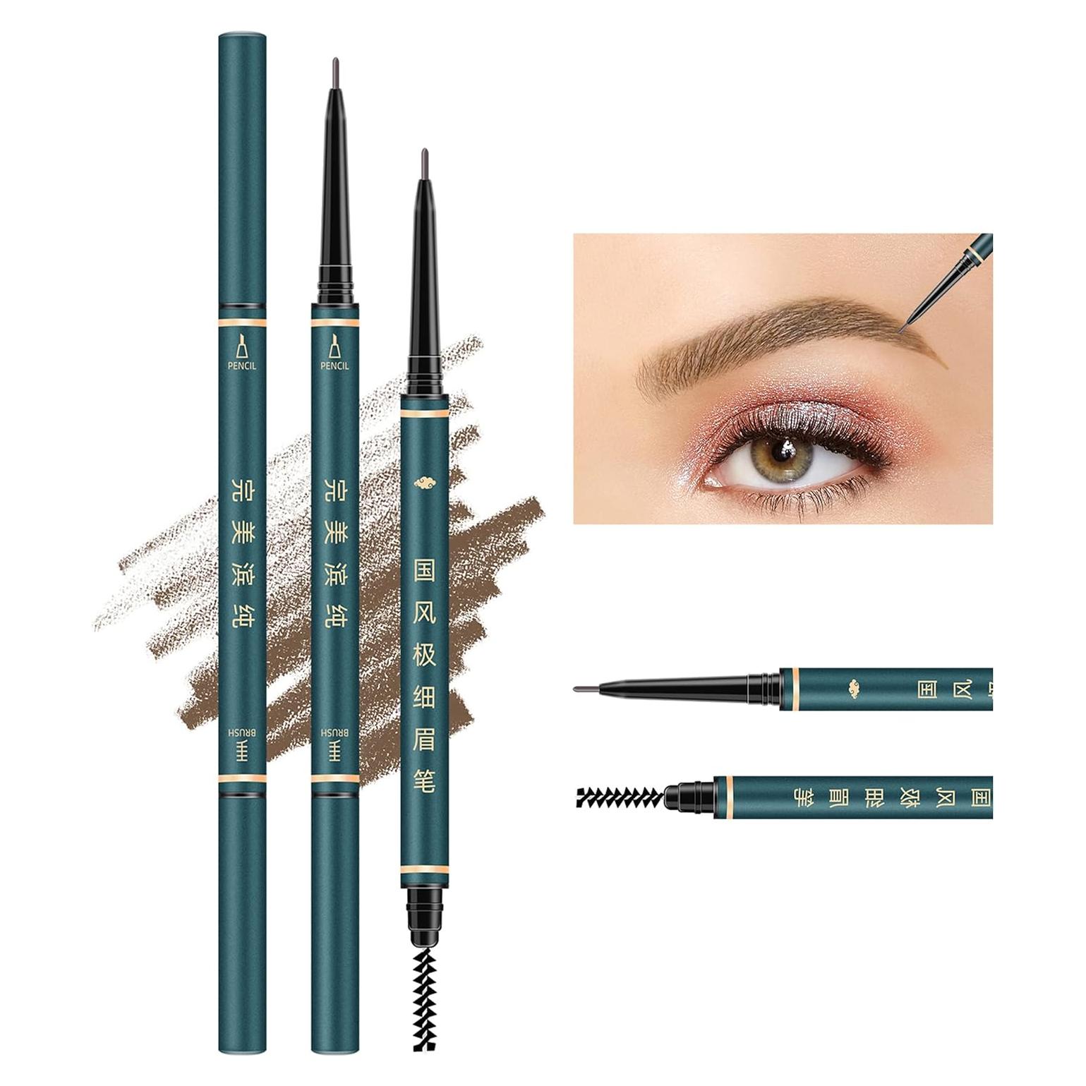 Lápiz de Cejas BECHY Marrón 3 Pcs Ultra Fino a Prueba de Agua