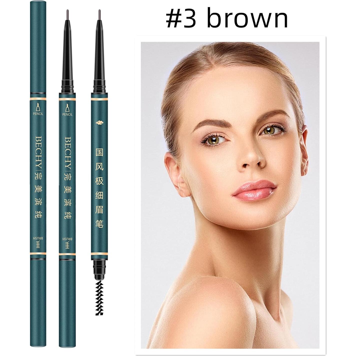 Lápiz de Cejas BECHY Marrón 3 Pcs Ultra Fino a Prueba de Agua