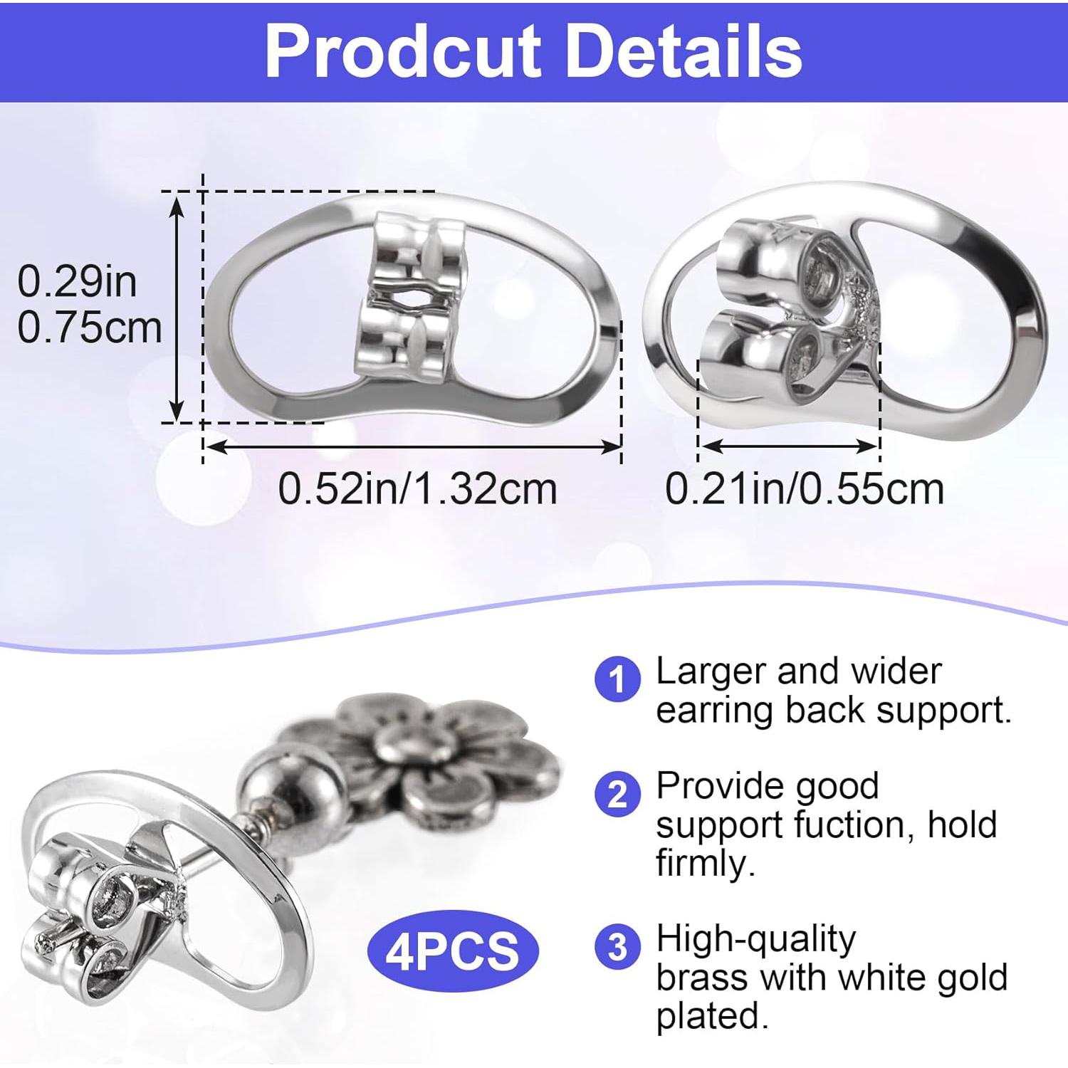 Respaldos de Aretes Isslly 2 Pares Metal Oro Blanco Grandes