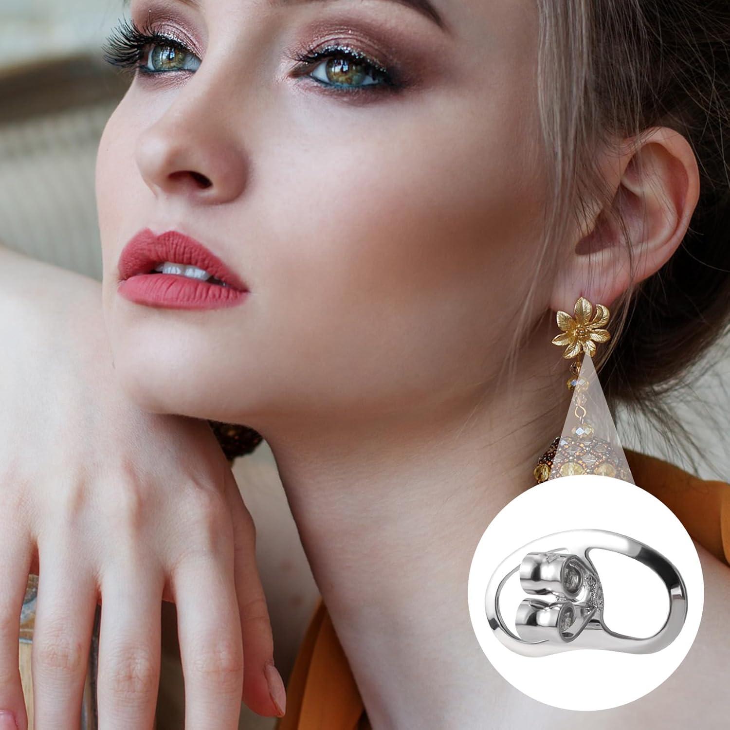 Respaldos de Aretes Isslly 2 Pares Metal Oro Blanco Grandes