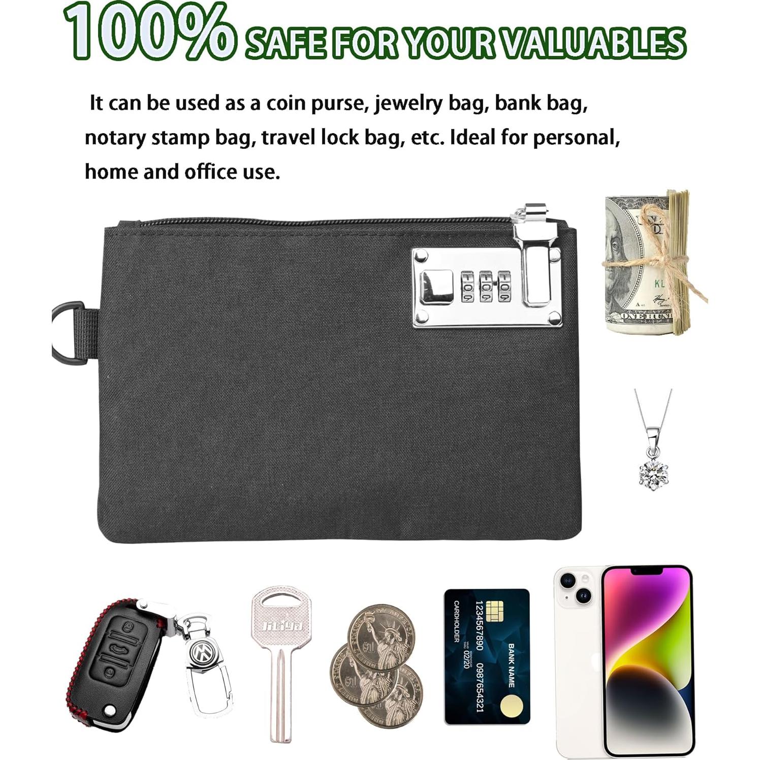 Bolsa de Dinero Cerrable GEEDUD 12.7x20.3 cm Nylon Negro