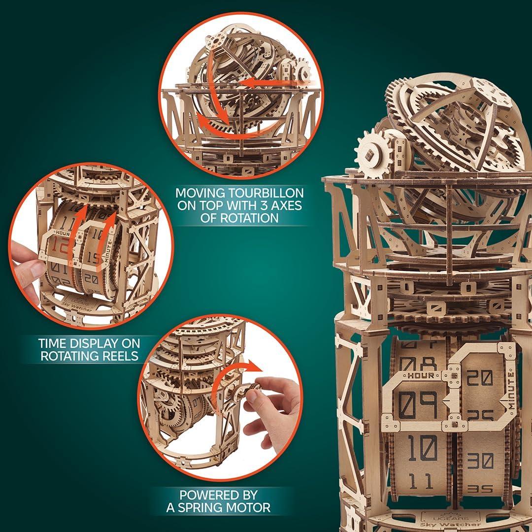 Rompecabezas 3D UGEARS Reloj de Mesa Astrónomo DIY 338 Piezas